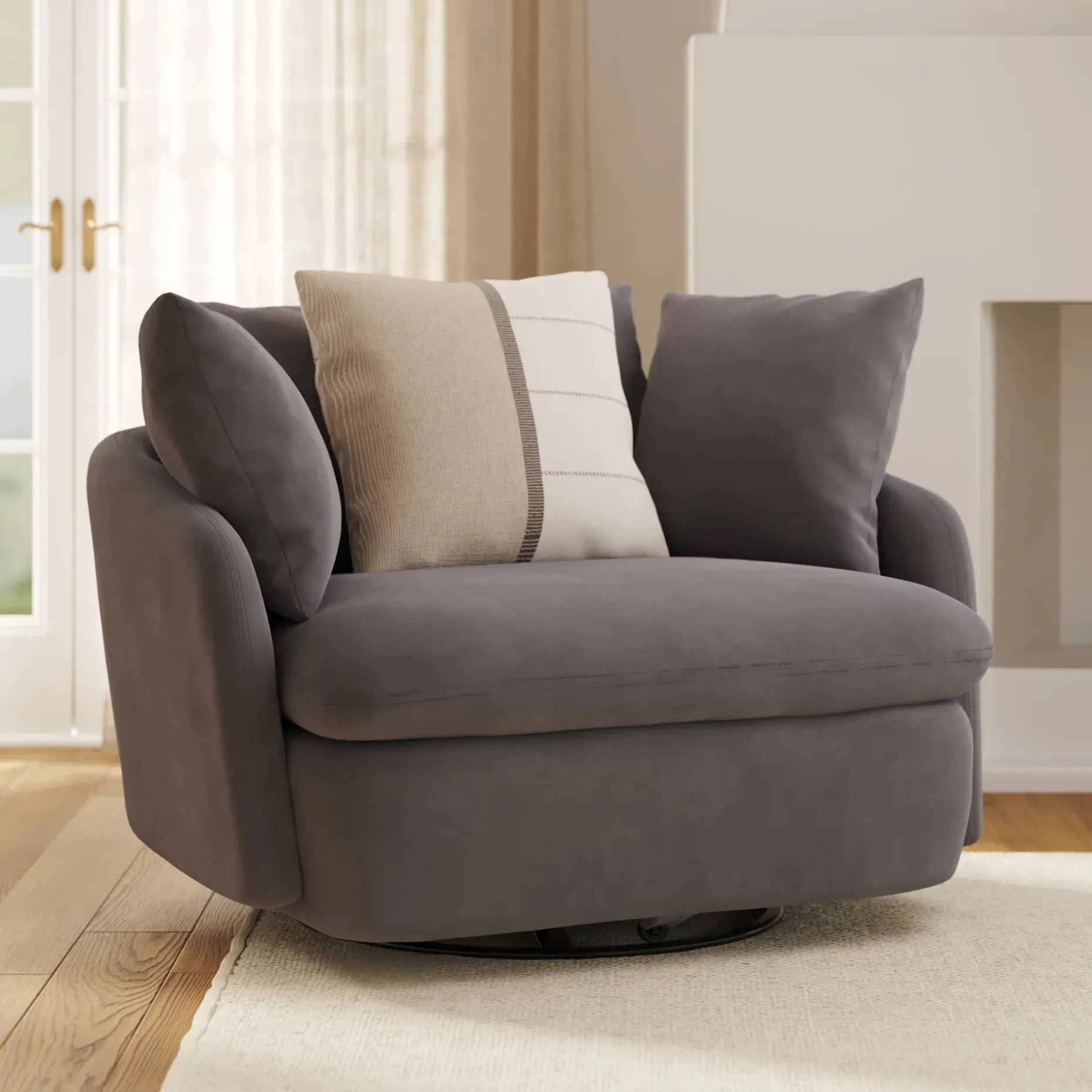 Leigh 47" Velvet Grand Swivel Lounge Chair - Hale Warm Gray