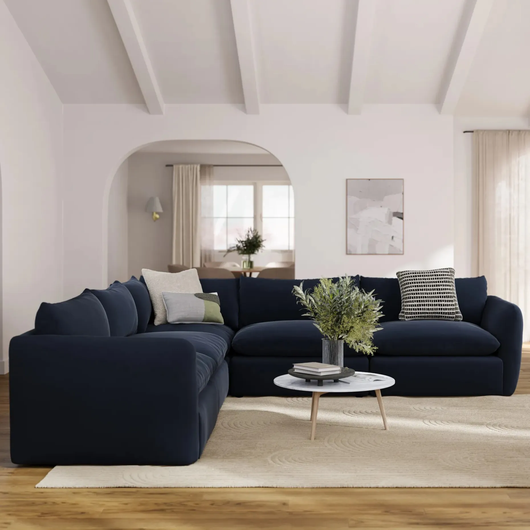 Leigh 126" Velvet Modular Corner Sectional - Hale Ink