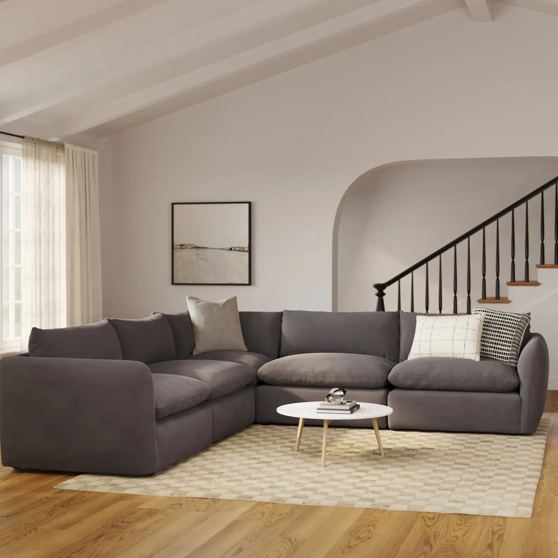 Leigh 126" Velvet Modular Corner Sectional - Hale Warm Gray