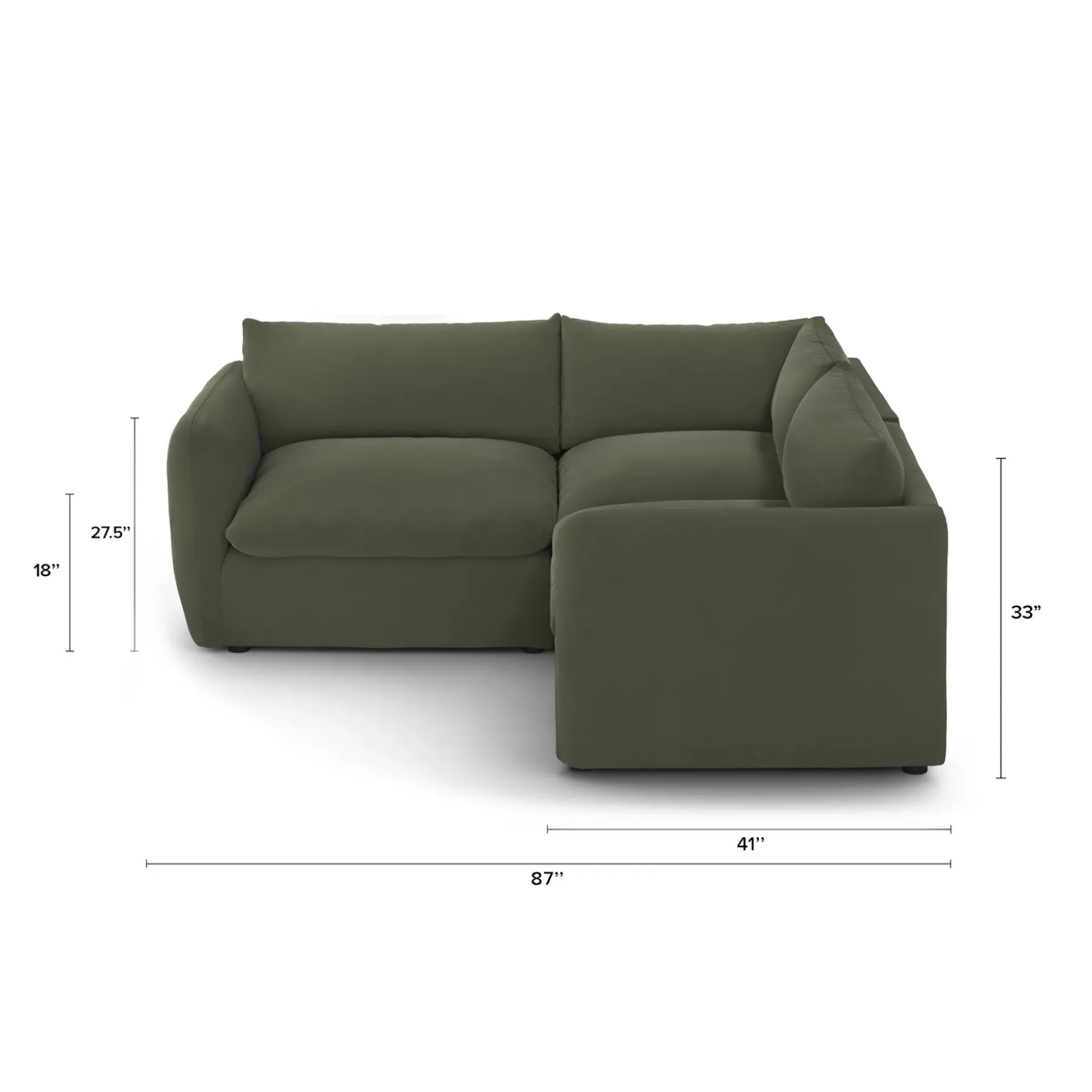 Leigh 87" Velvet Modular Corner Sectional - Hale Fir Green