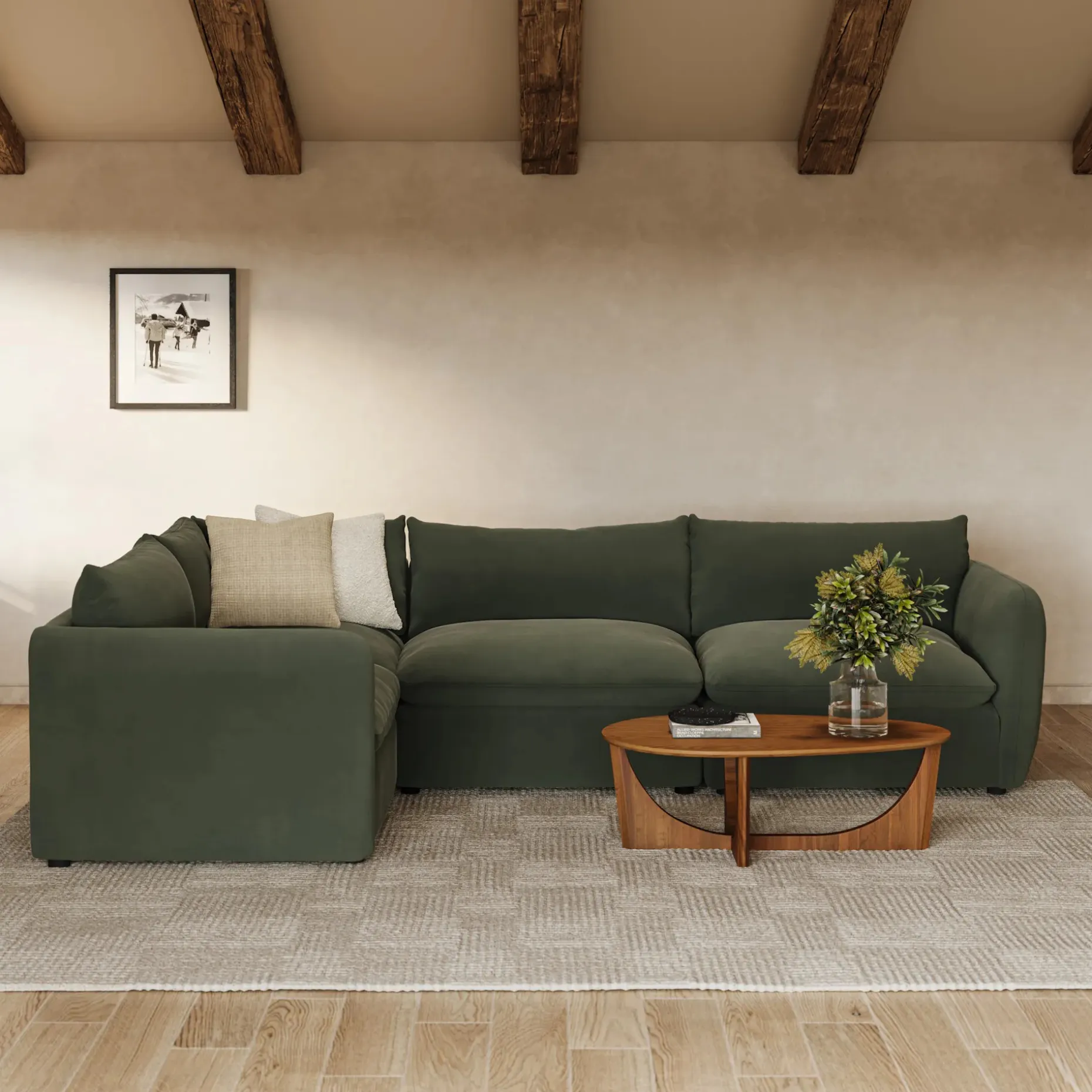 Leigh 126" Velvet Modular L Sectional - Hale Fir Green