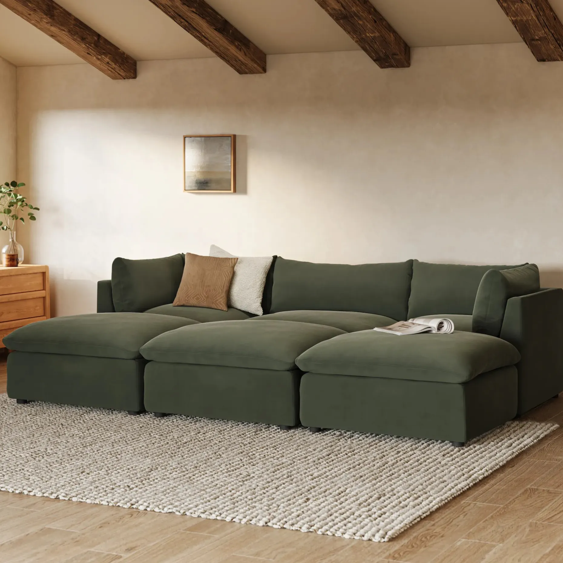 Leigh 121.5" Velvet Modular Open Pit Sectional - Hale Fir Green