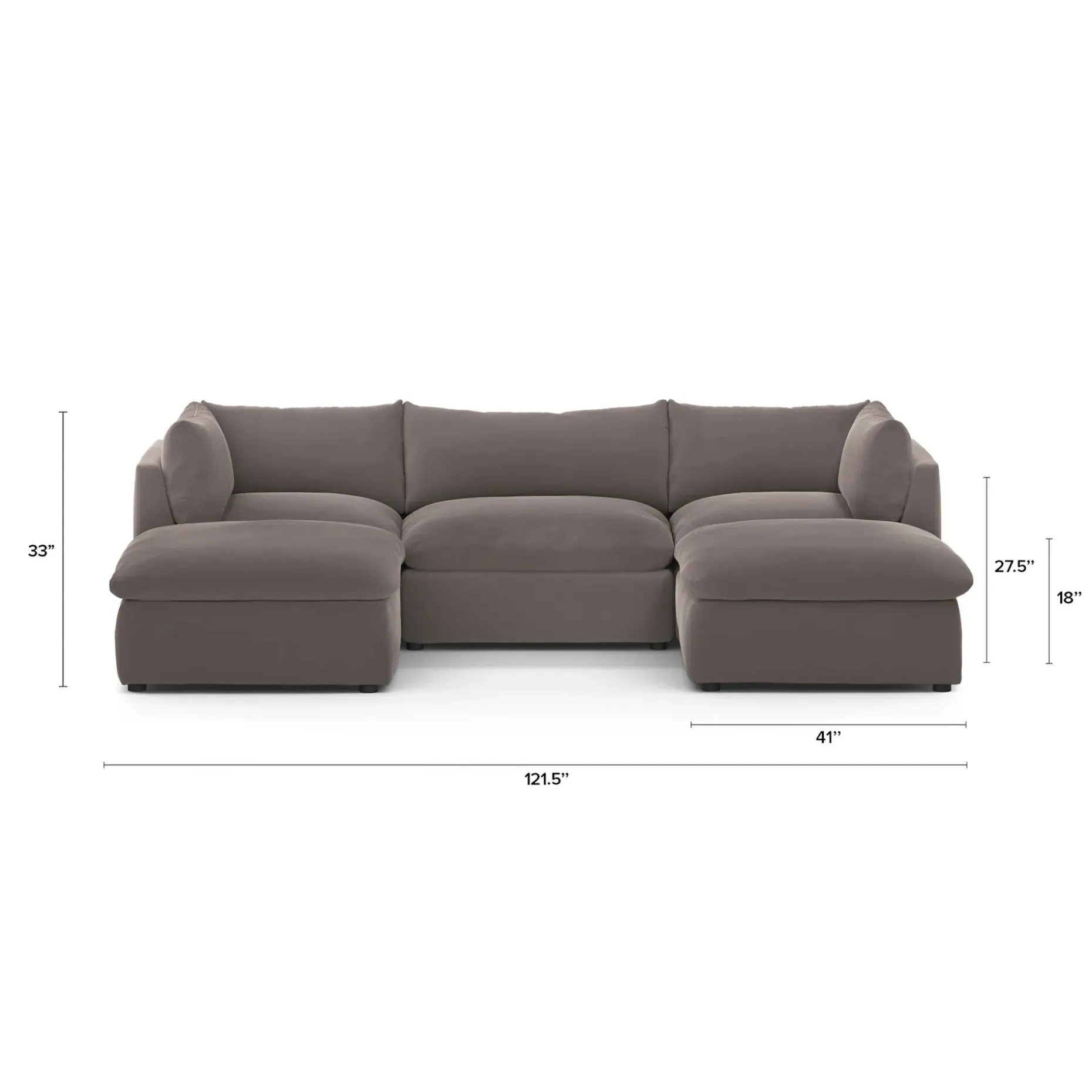 Leigh 121.5" Velvet Modular 3-Seater U-Shaped Sectional - Hale Warm Gray