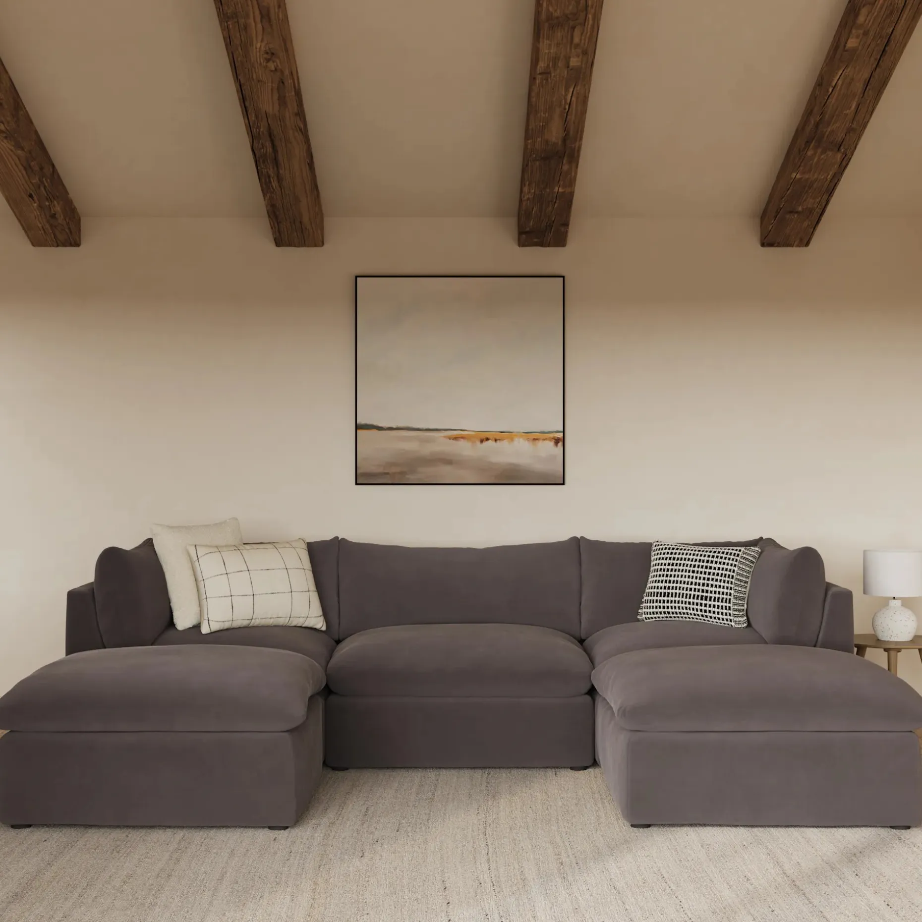 Leigh 121.5" Velvet Modular 3-Seater U-Shaped Sectional - Hale Warm Gray