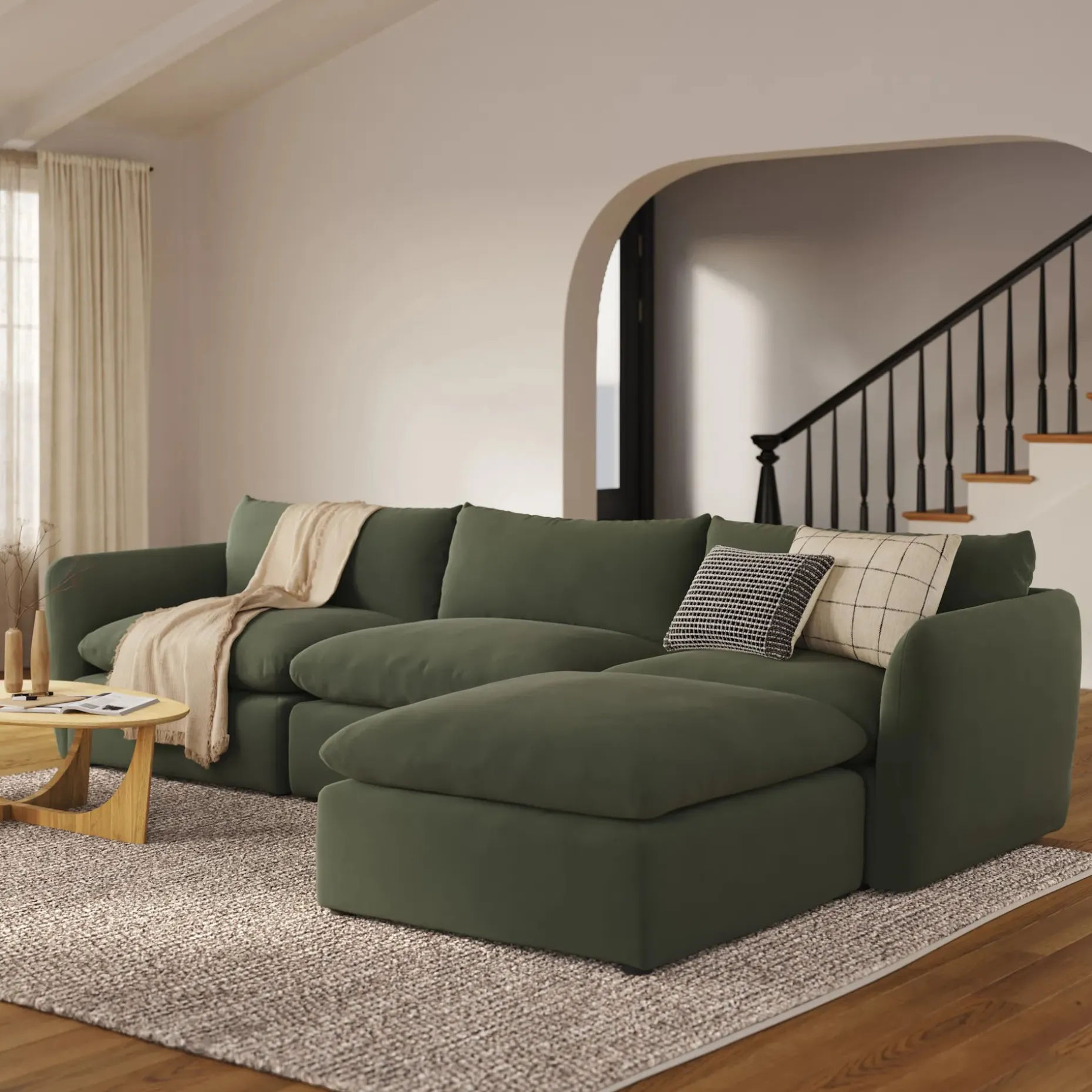 Leigh 131.5" Velvet Modular Sectional - Hale Fir Green