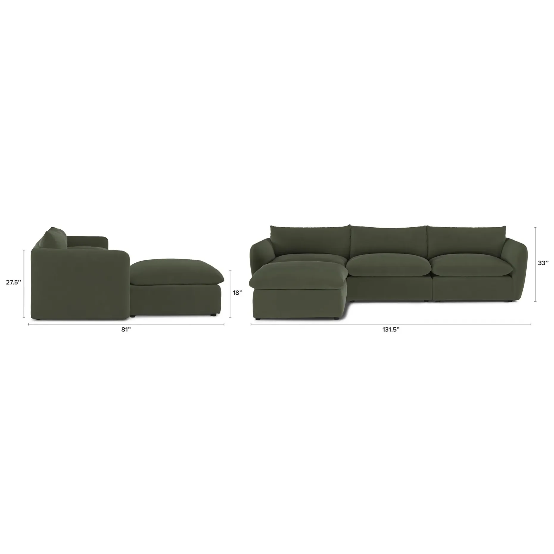 Leigh 131.5" Velvet Modular Sectional - Hale Fir Green