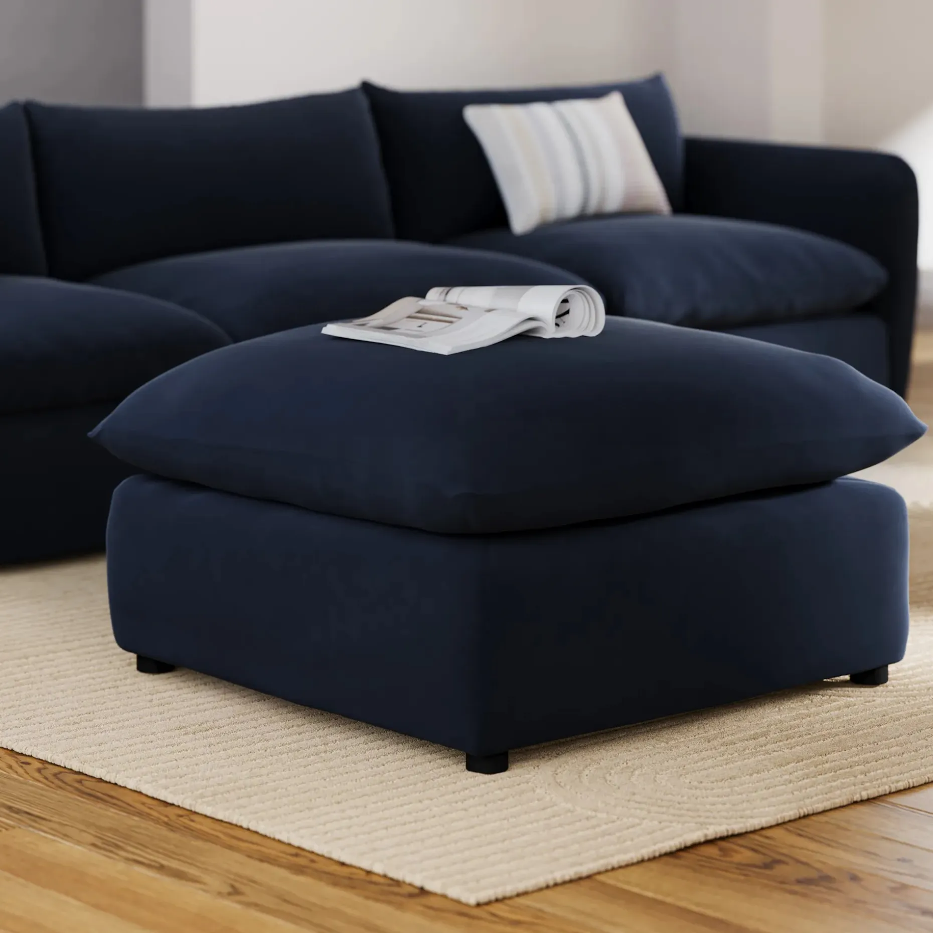 Leigh 41" Velvet Ottoman - Hale Ink