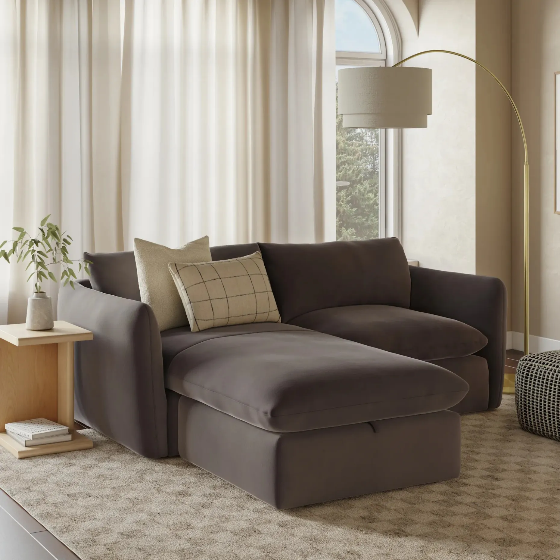 Leigh 86" Velvet Reversible Storage Sectional - Hale Warm Gray