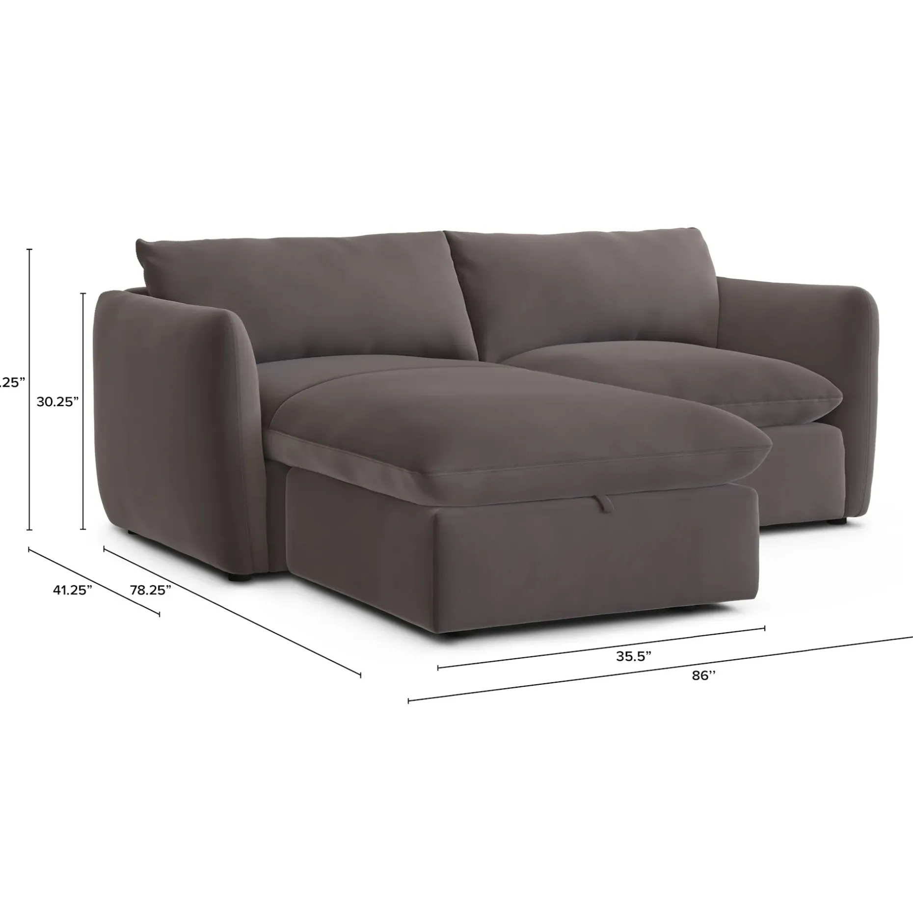 Leigh 86" Velvet Reversible Storage Sectional - Hale Warm Gray