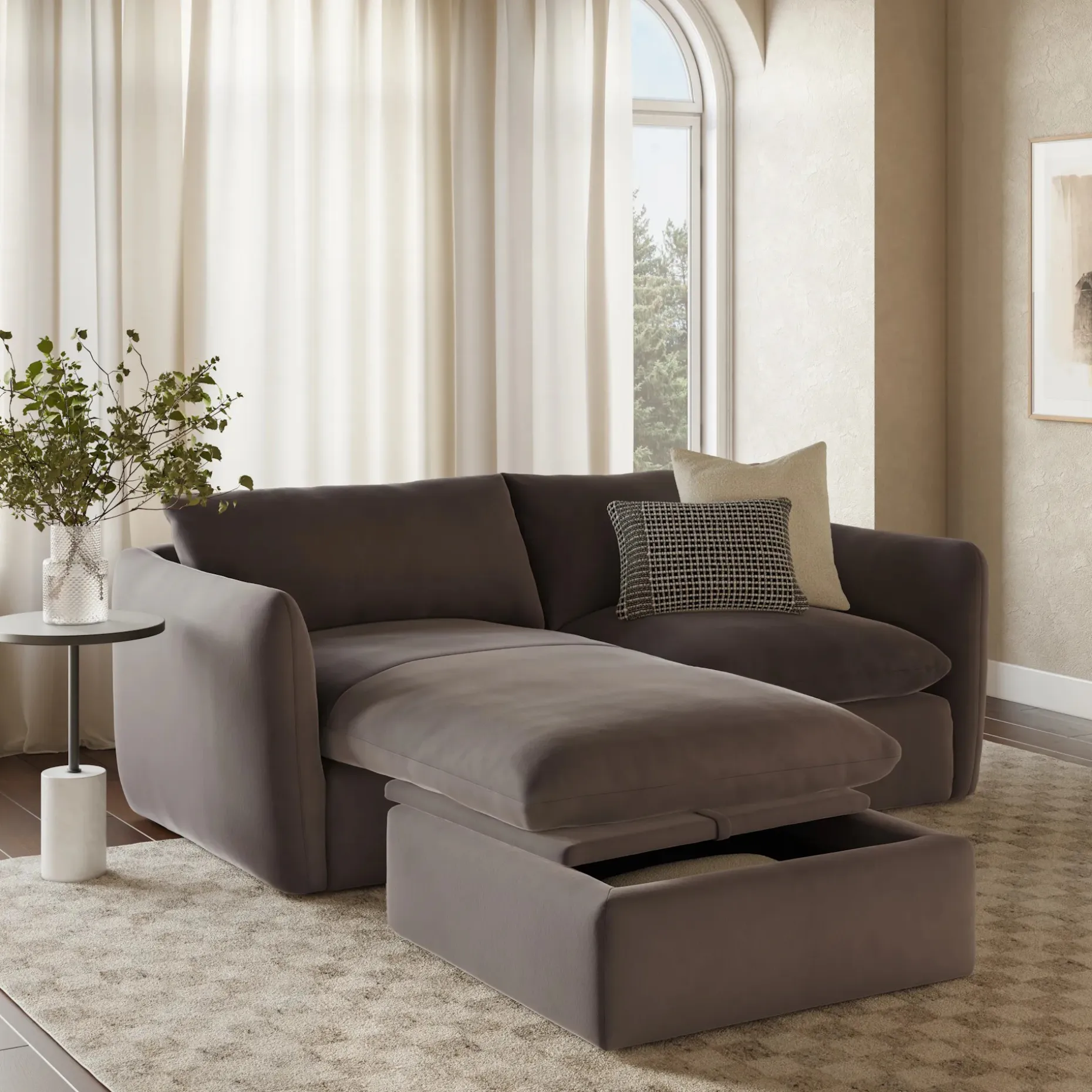 Leigh 86" Velvet Reversible Storage Sectional - Hale Warm Gray
