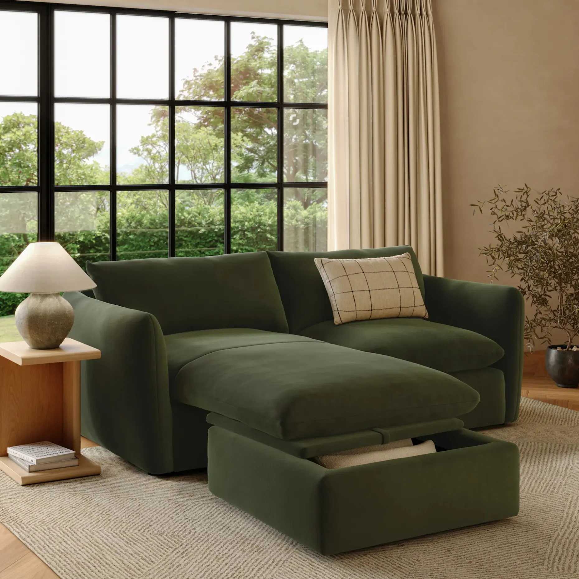 Leigh 86" Velvet Reversible Storage Sectional - Hale Fir Green