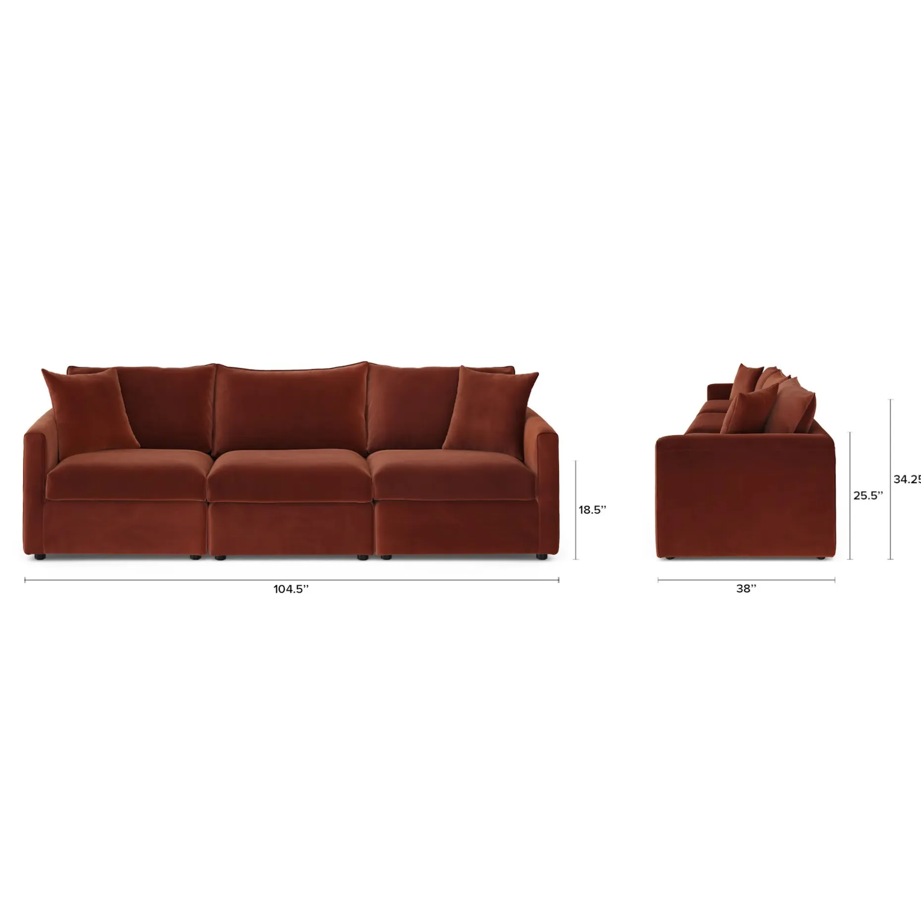 Lenae 104" Velvet Modular Sofa - Hale Rust