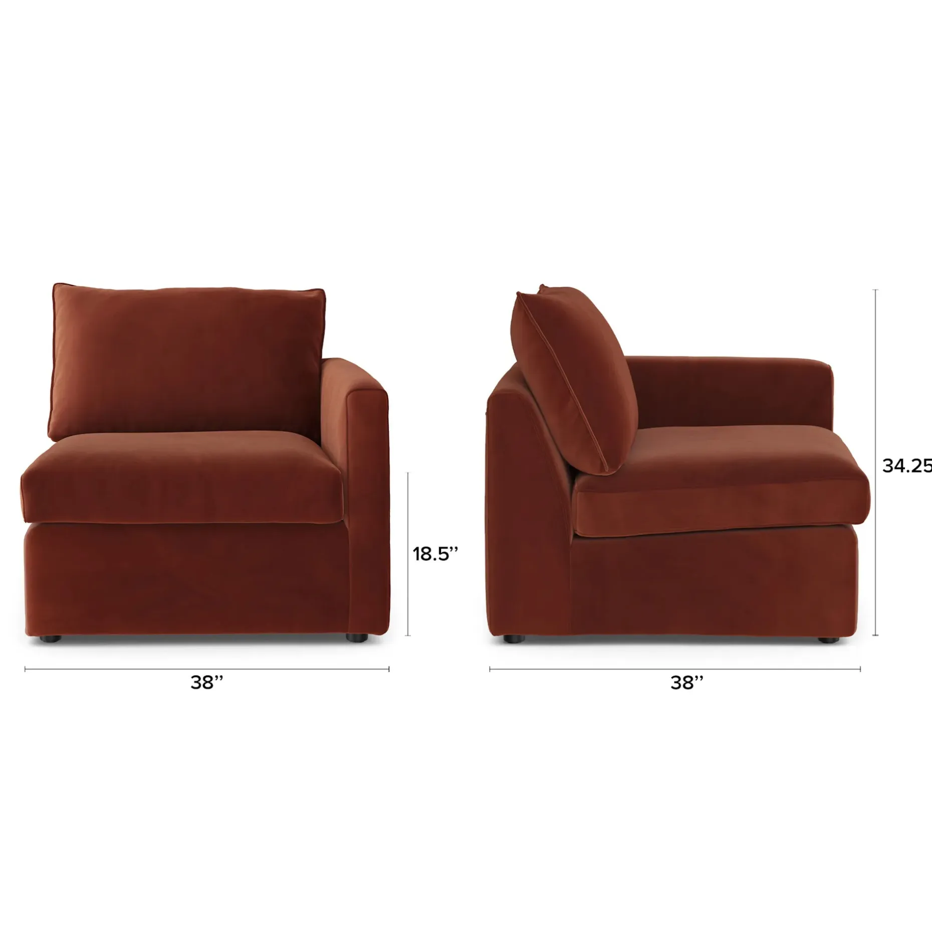 Lenae 36" Velvet Right Arm Module - Hale Rust