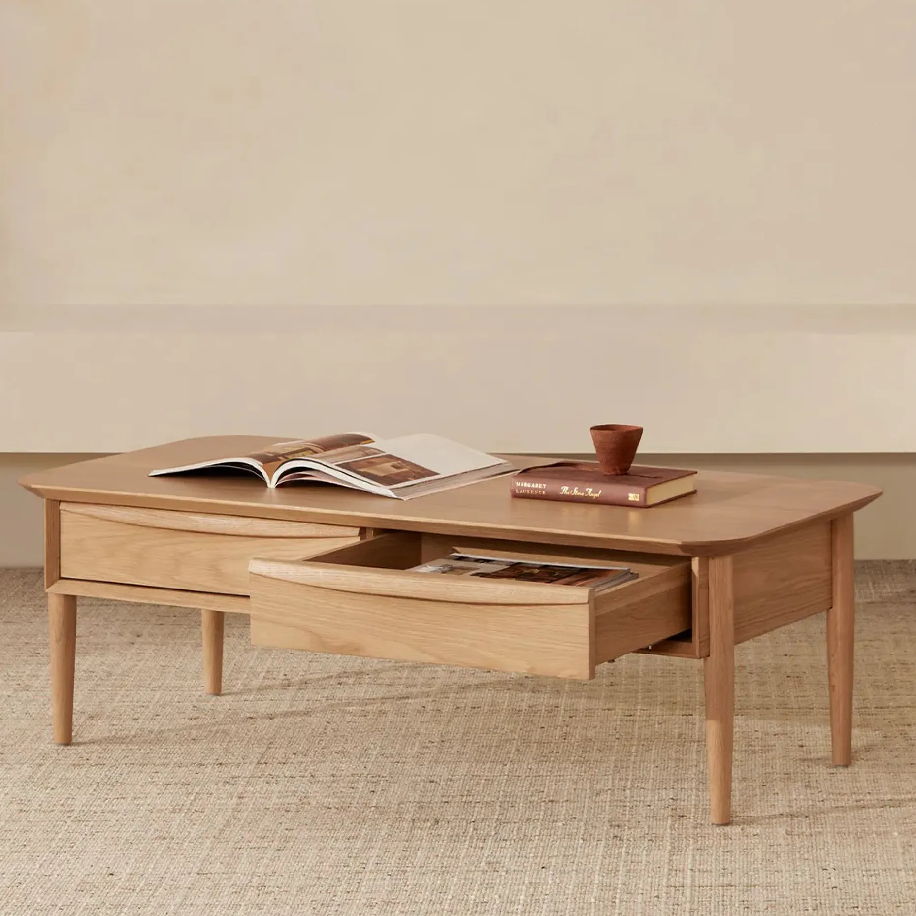 Lenia 46" Storage Coffee Table - White Oak