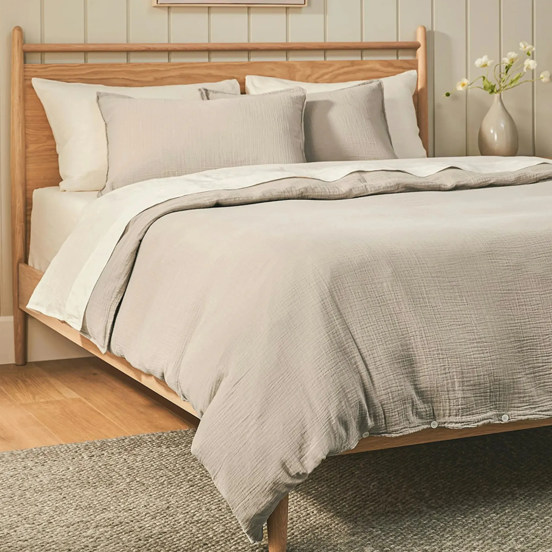 Leni King Cotton Gauze Duvet Cover - Taupe