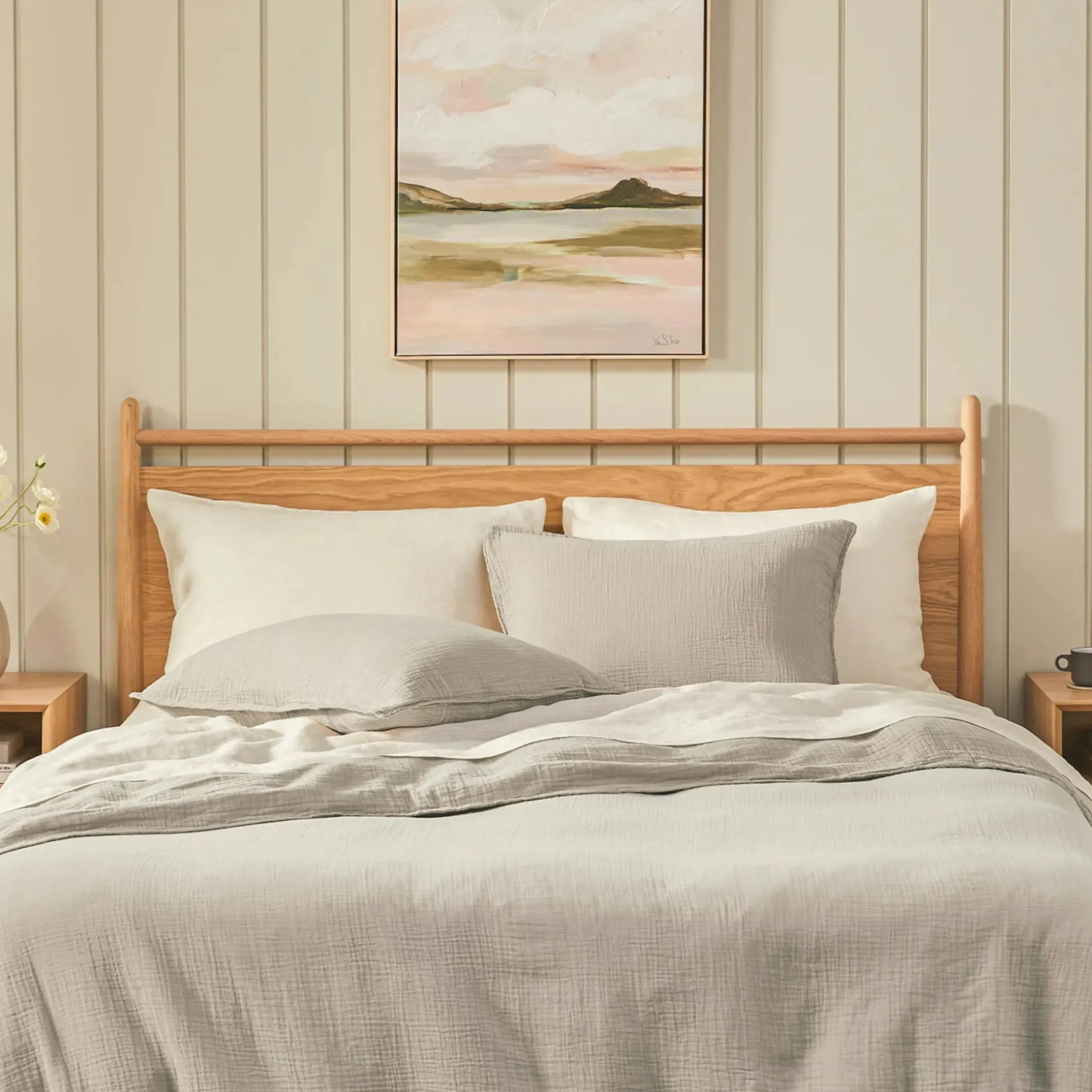 Leni King Cotton Gauze Duvet Cover - Taupe