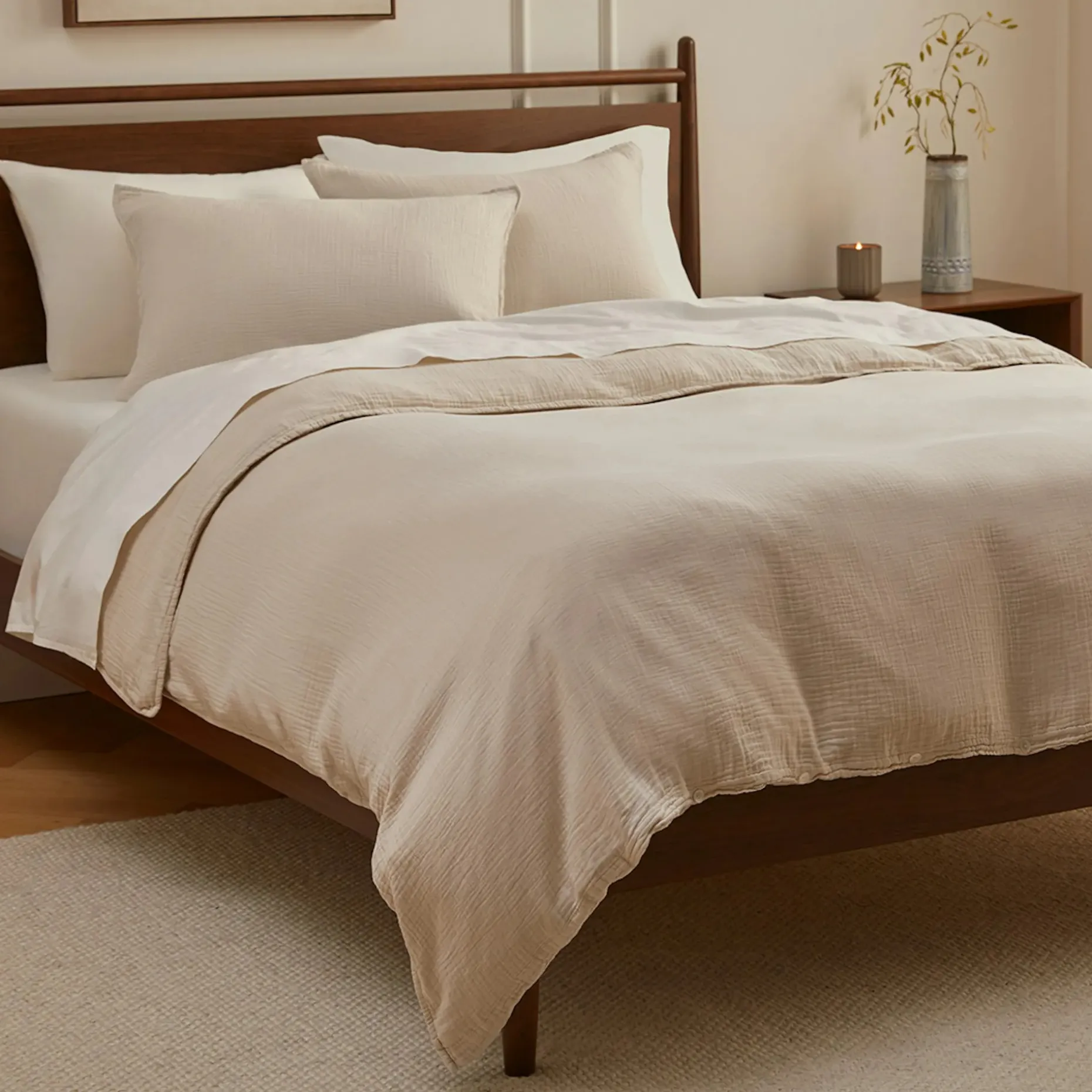 Leni King Cotton Gauze Duvet Cover - Light Taupe