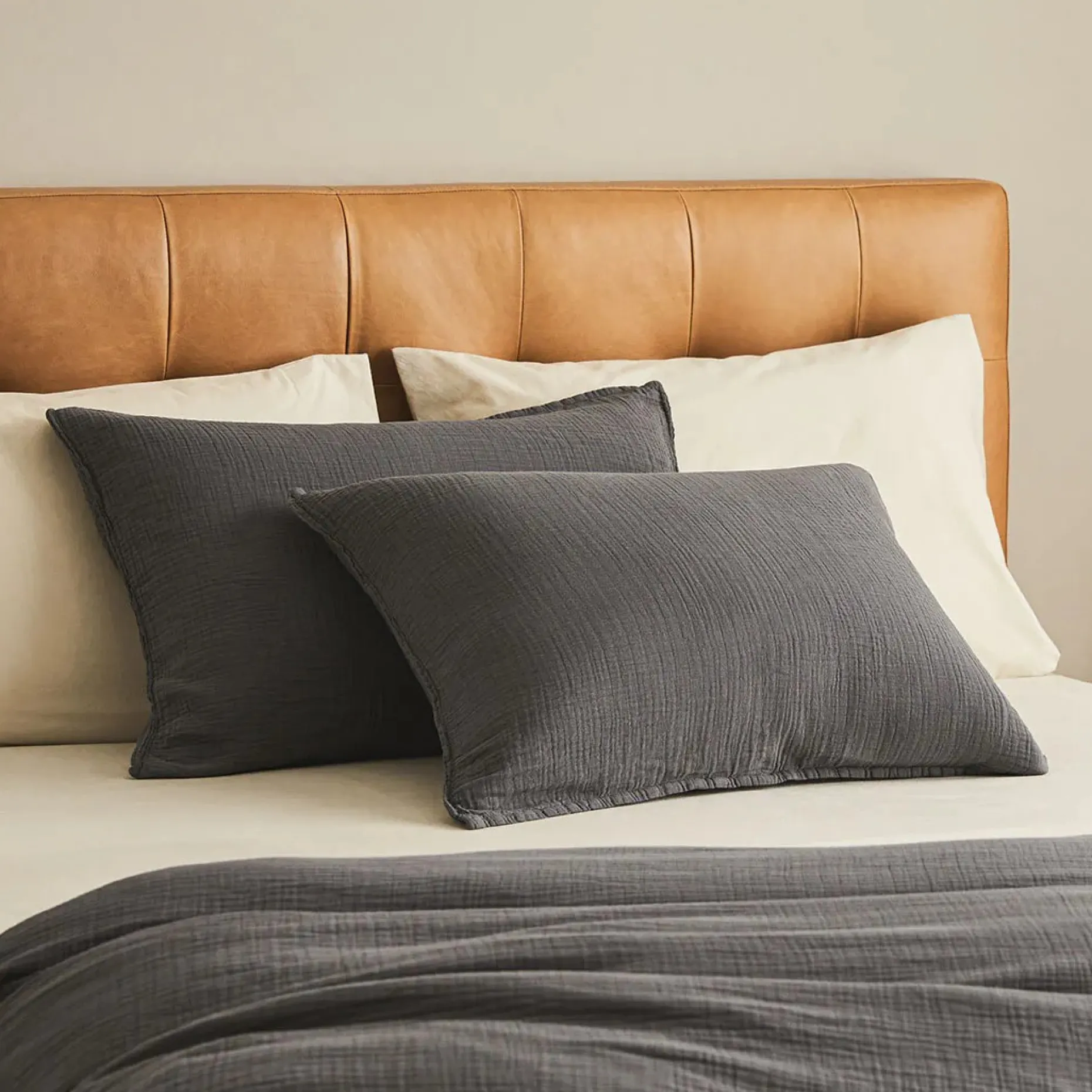 Leni King Cotton Gauze Sham Set - Charcoal