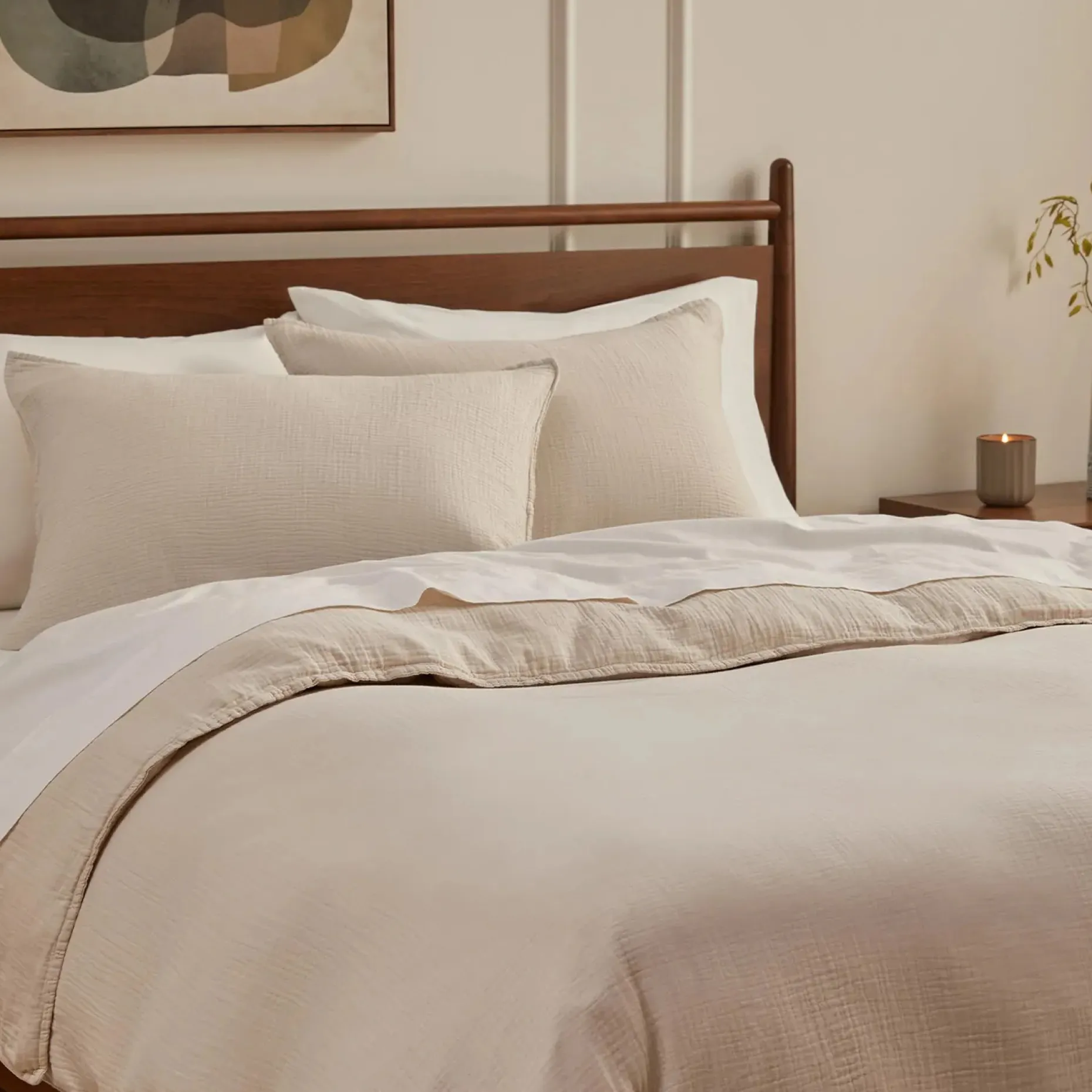Leni Queen Cotton Gauze Duvet Cover - Light Taupe