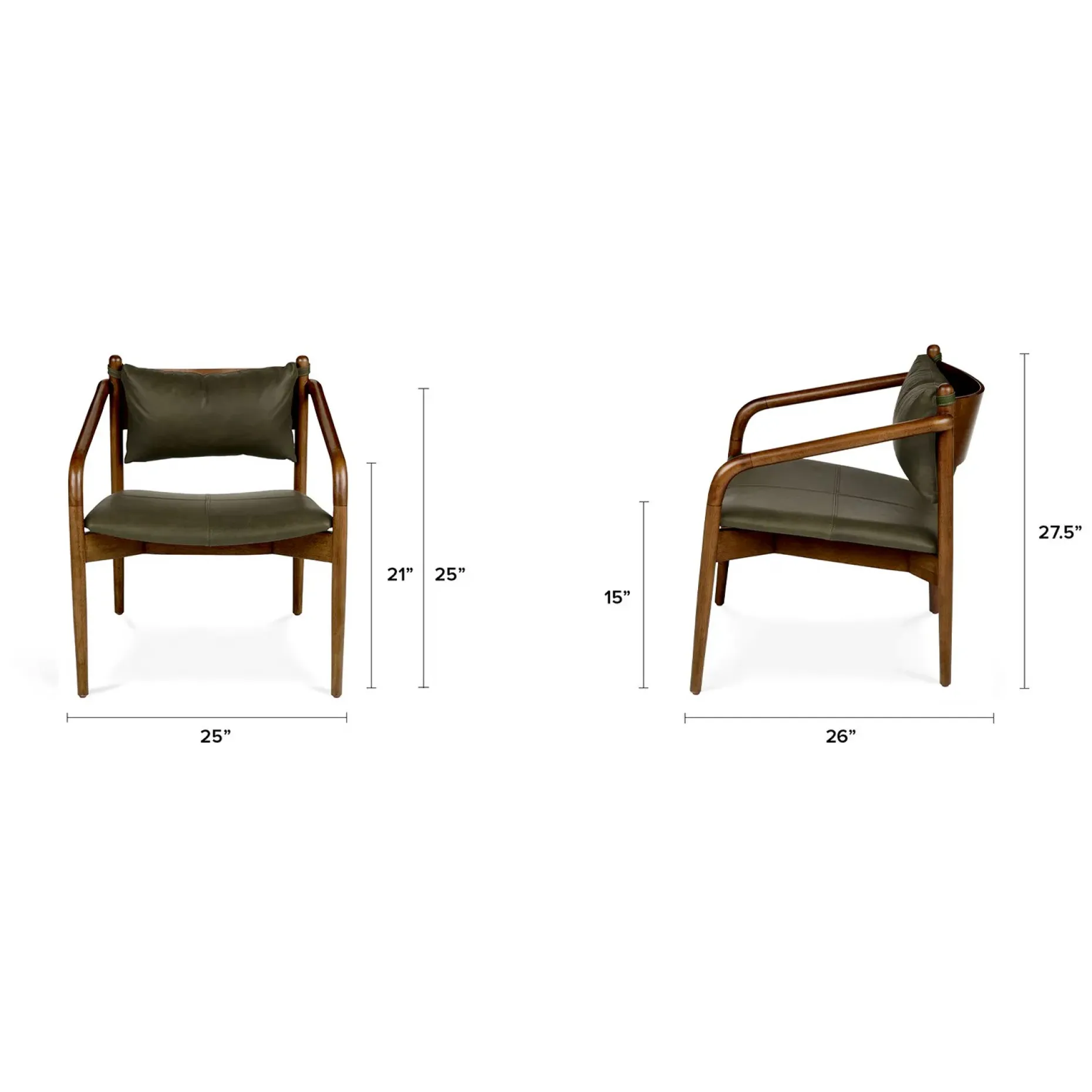 Lento 25" Leather Lounge Chair - Charme Green
