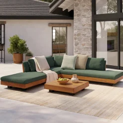 Lubek 100.5" Outdoor Low Corner Sectional Set - Dravite Green