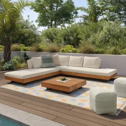 Lubek 100.5" Outdoor Low Corner Sectional Set - Dravite Ivory