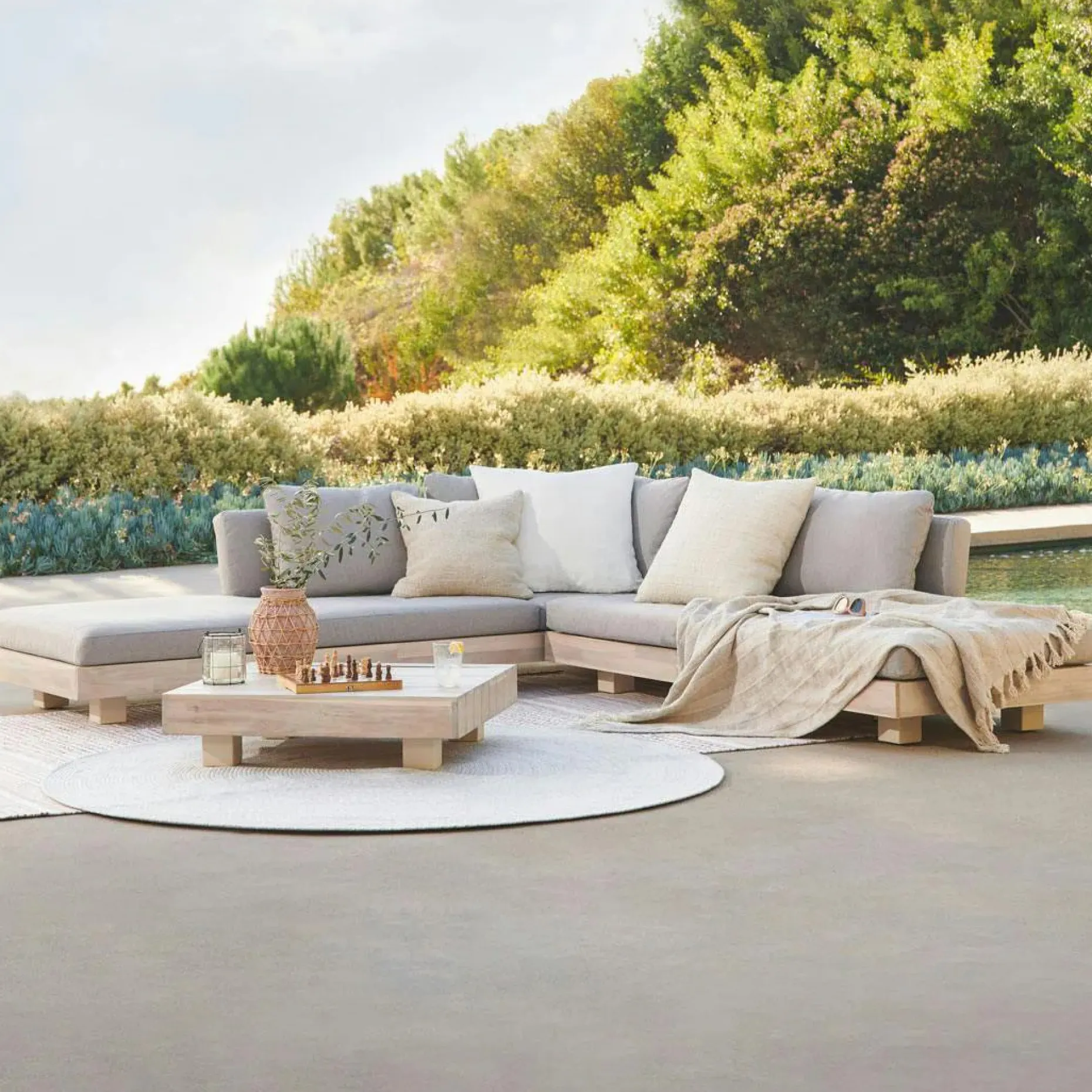 Lubek 100.5" Outdoor Low Corner Sectional - Beach Sand