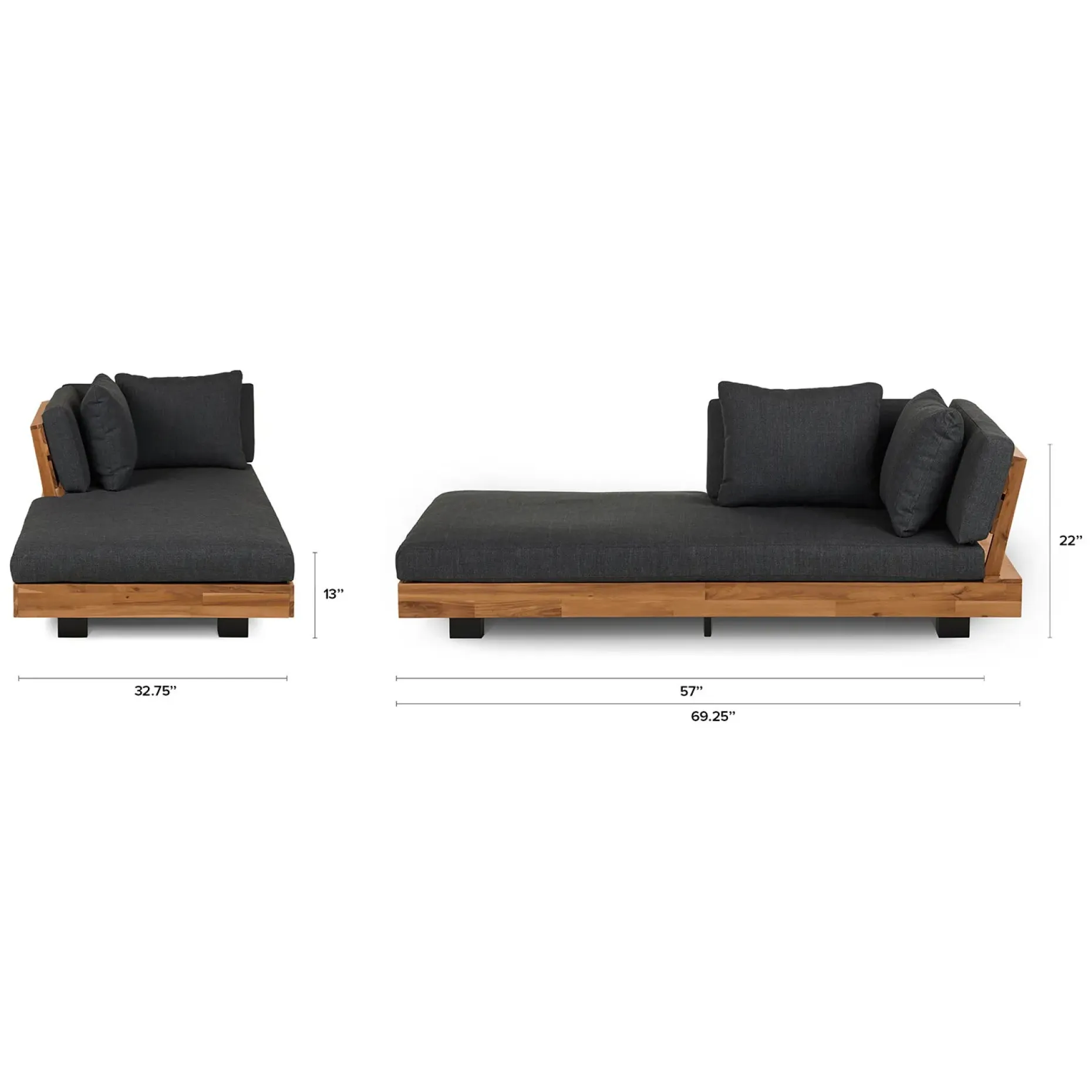 Lubek 69.25" Outdoor Low Left Chaise Lounge - Slate Gray