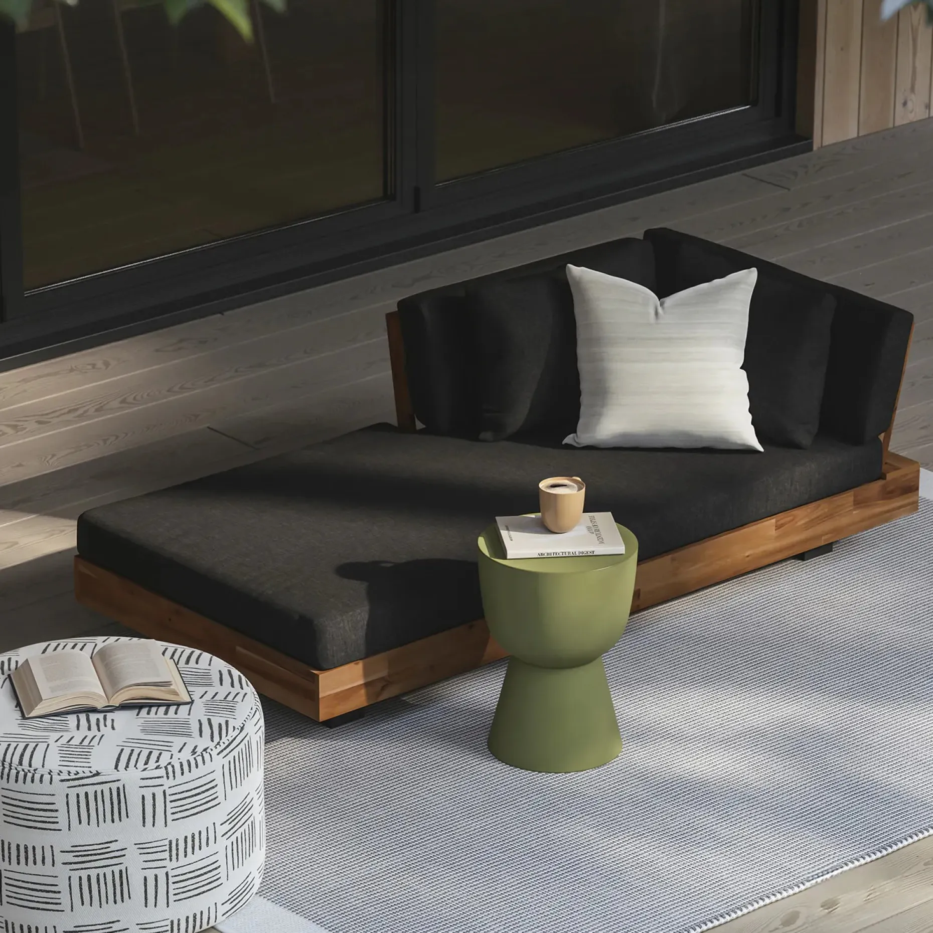 Lubek 69.25" Outdoor Low Left Chaise Lounge - Slate Gray