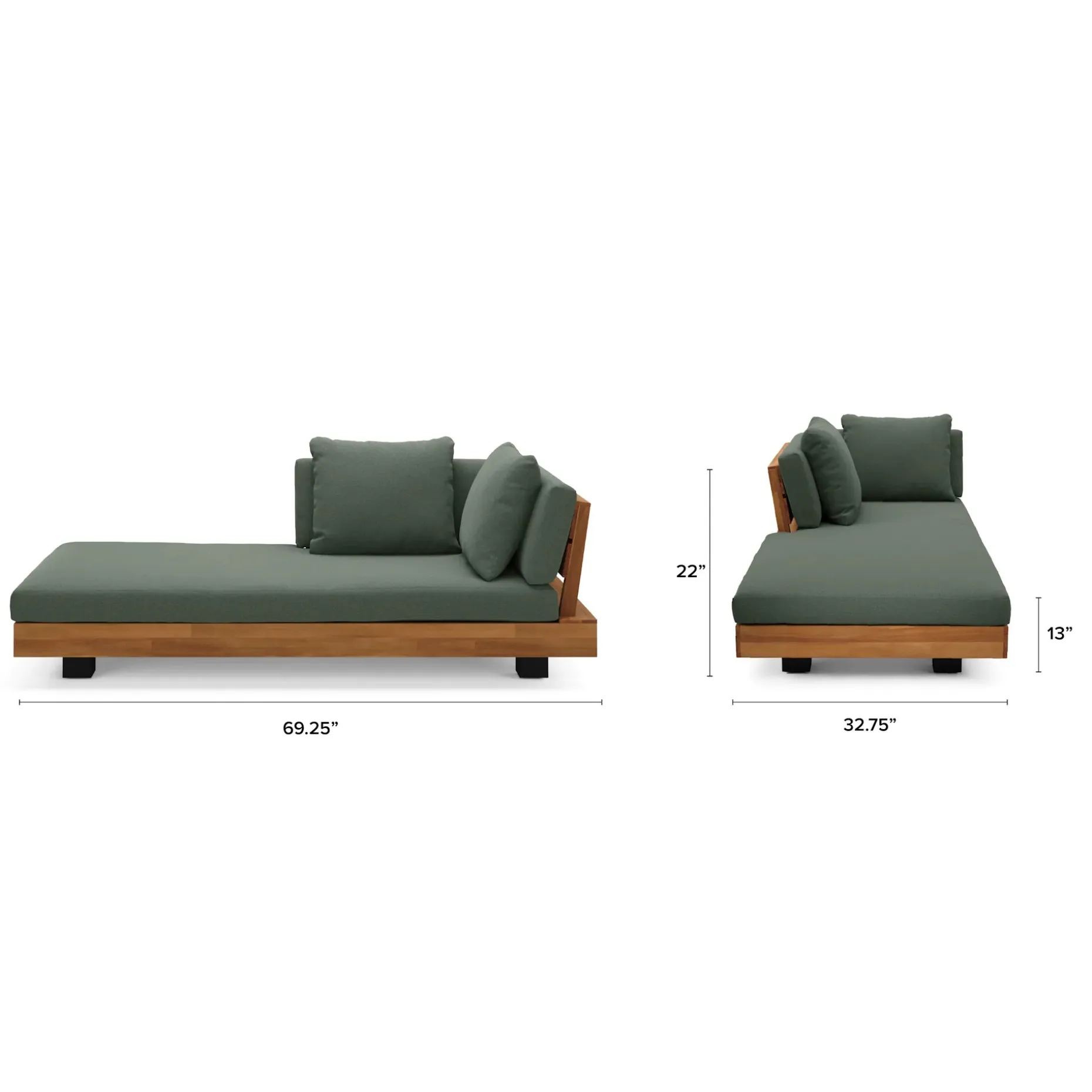 Lubek 69.25" Outdoor Low Left Chaise Lounge - Dravite Green