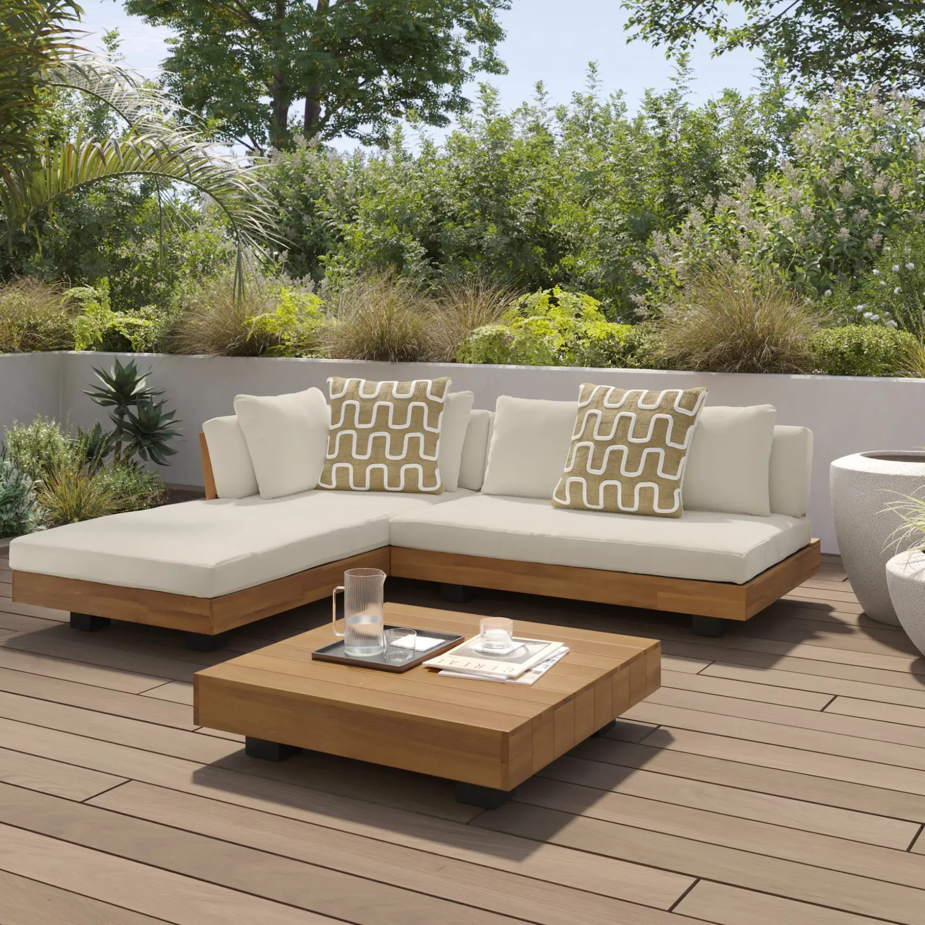 Lubek 82.5" Outdoor Low Left Sectional Set - Dravite Ivory