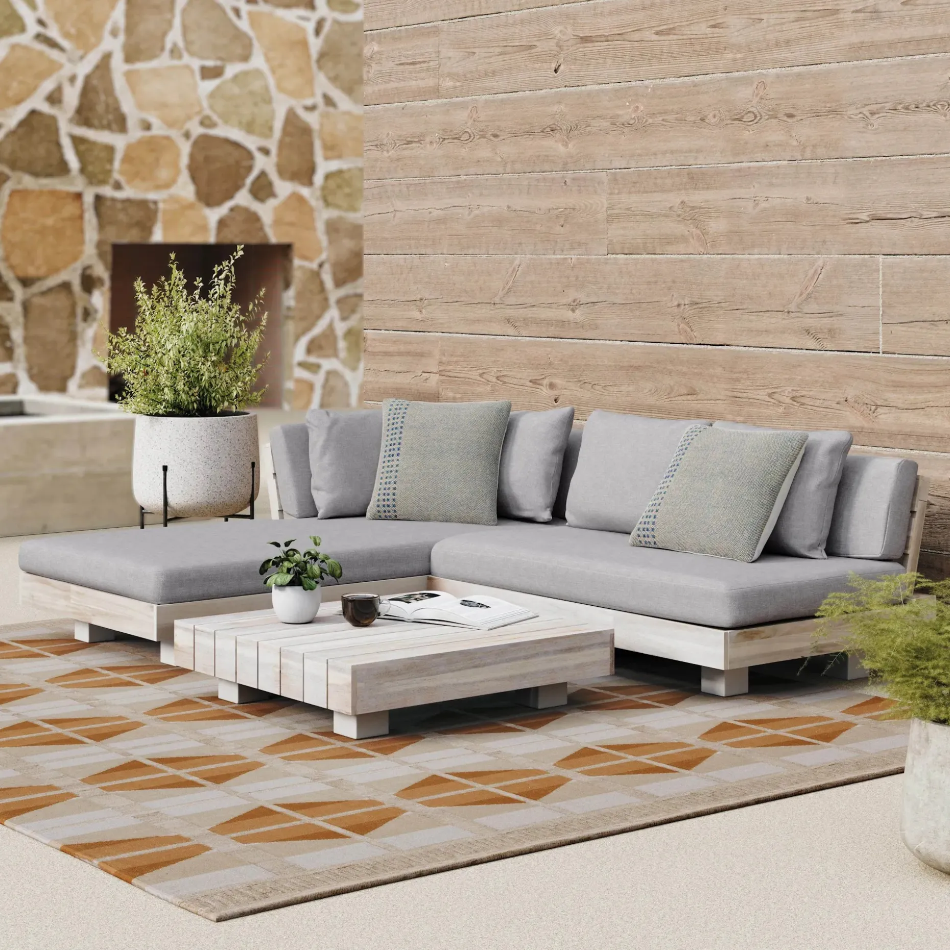 Lubek 82.5" Outdoor Low Left Sectional Set - Beach Sand