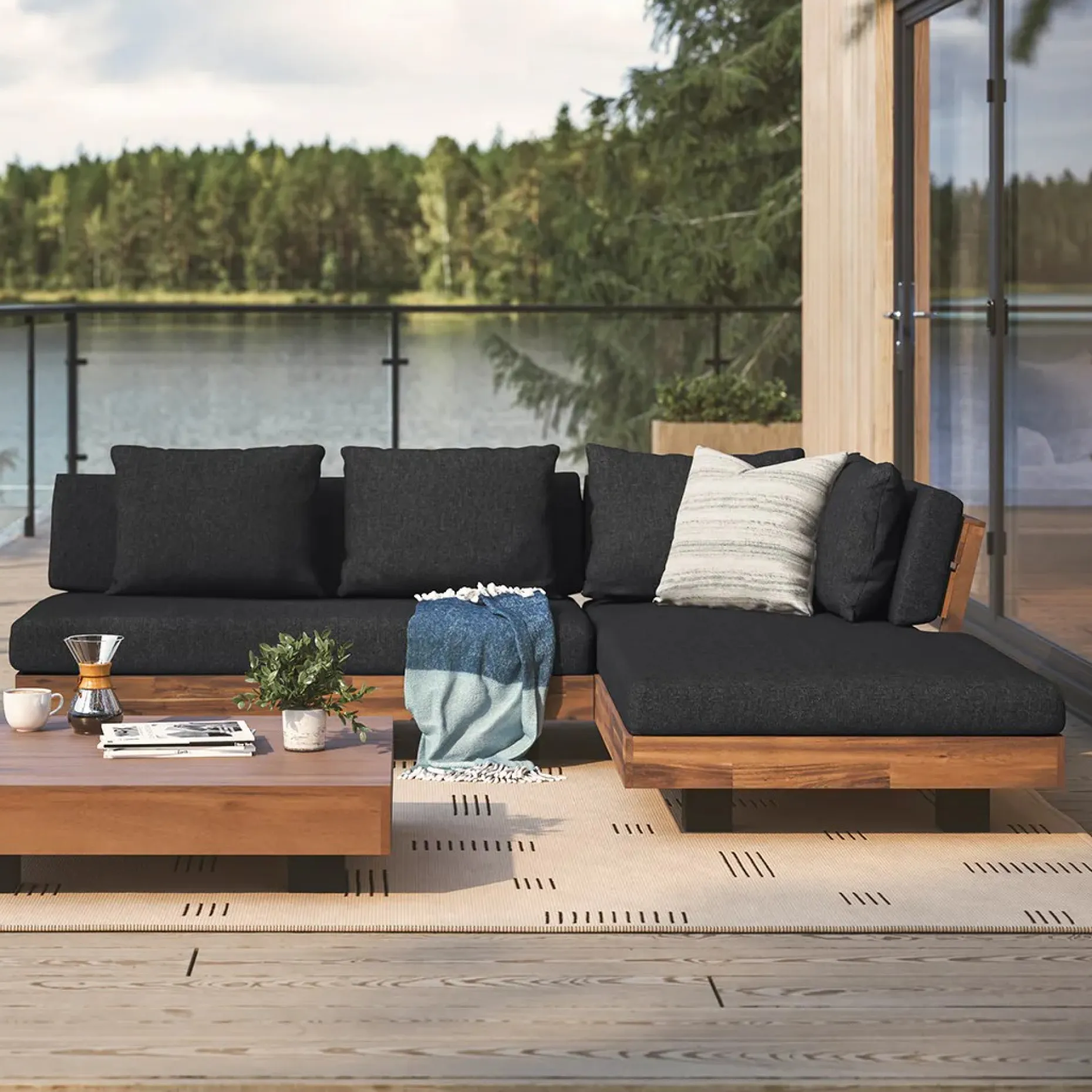 Lubek 82.5" Outdoor Low Right Sectional - Slate Gray