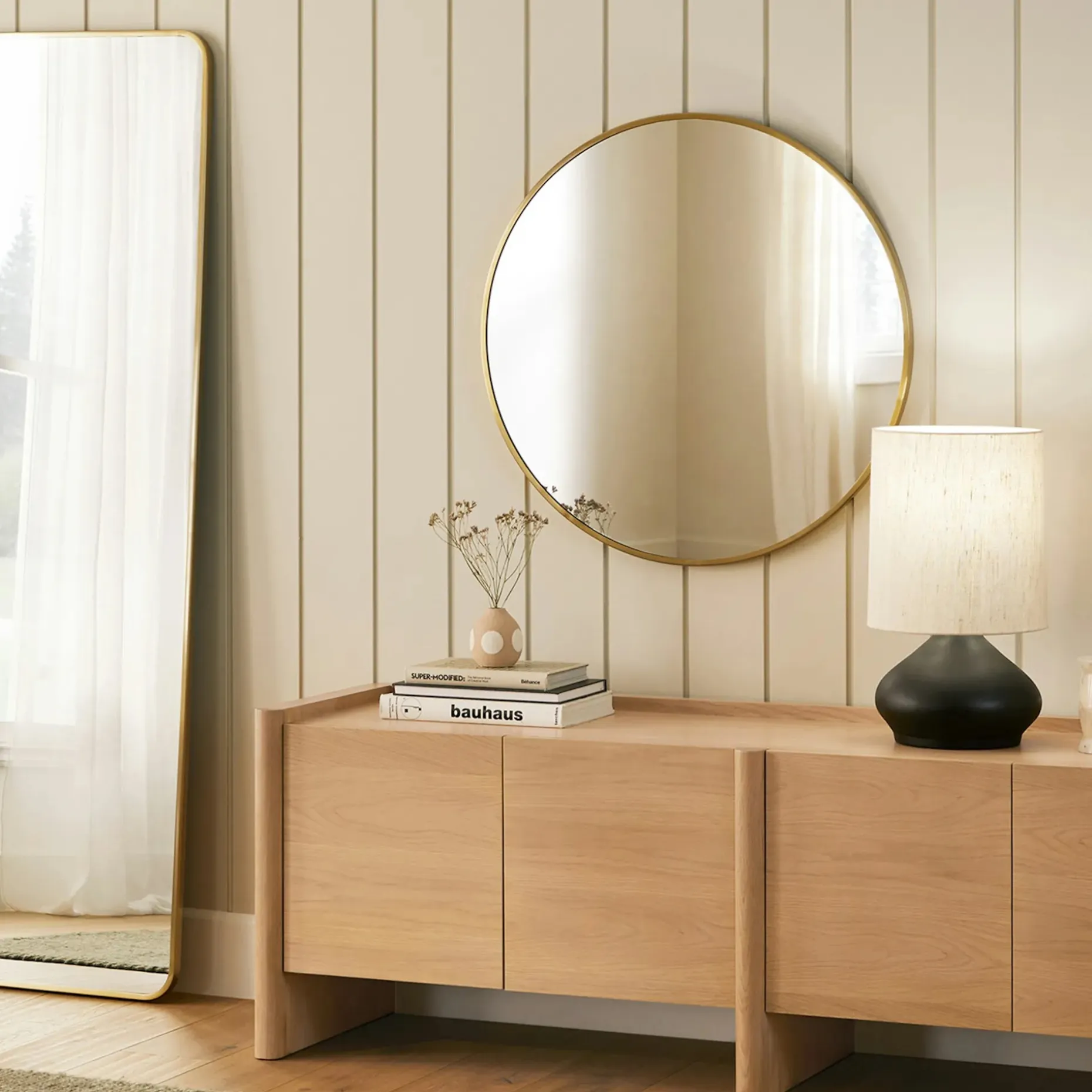 Mansfield Small Round Wall Mirror - Brass