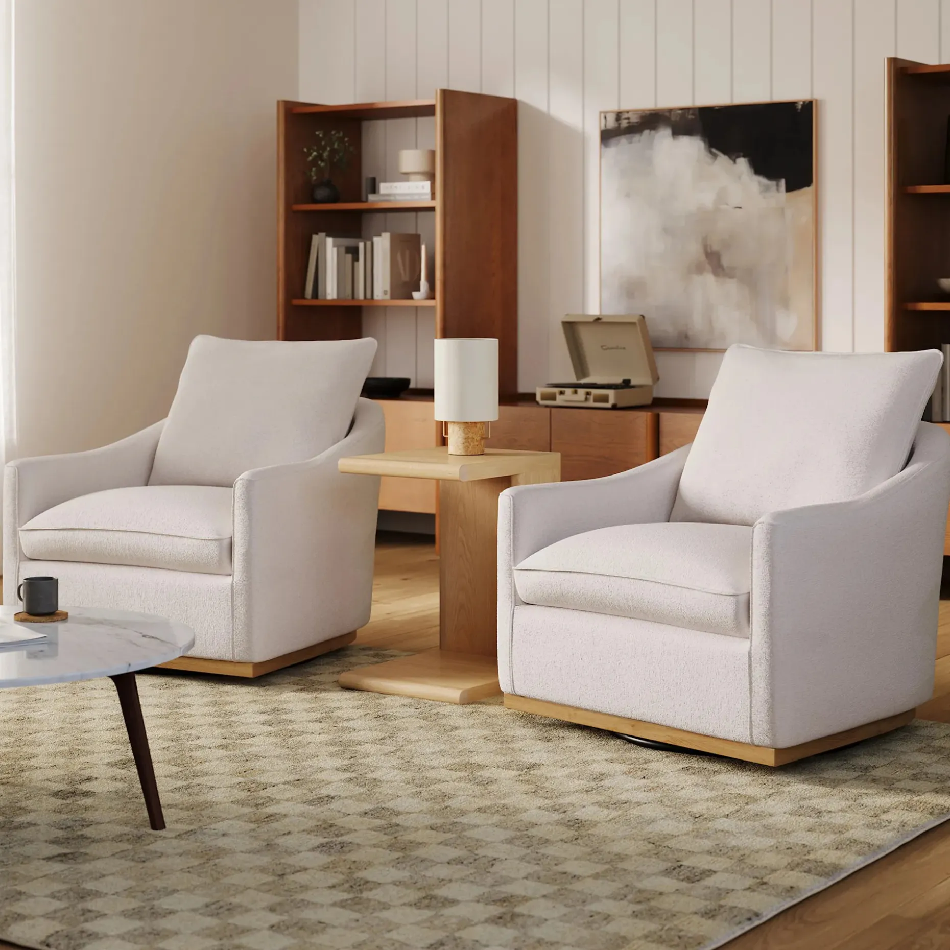 Mantle 34" Swivel Lounge Chair - Napa White
