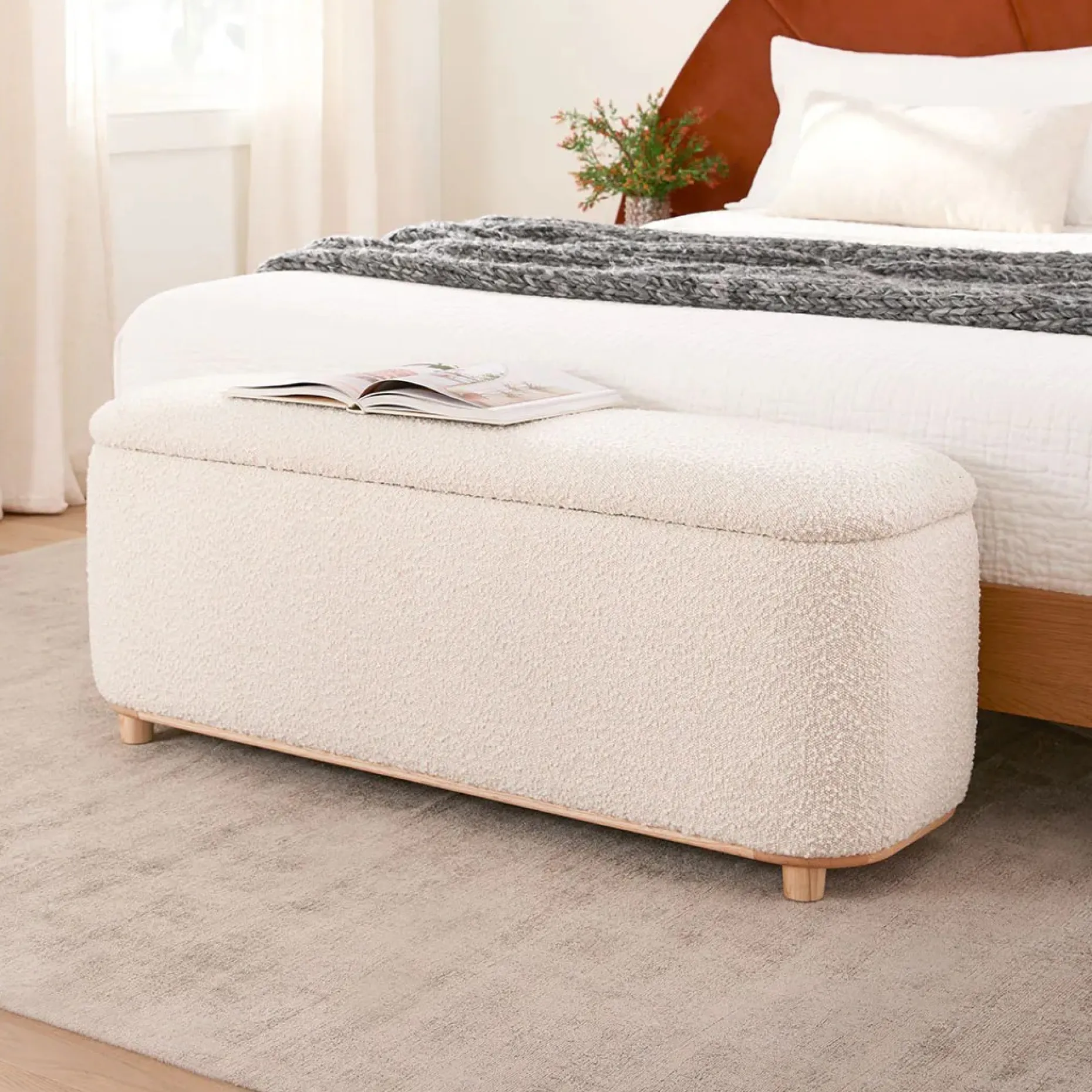 Maribo 48" Storage Ottoman - Ivory Bouclé
