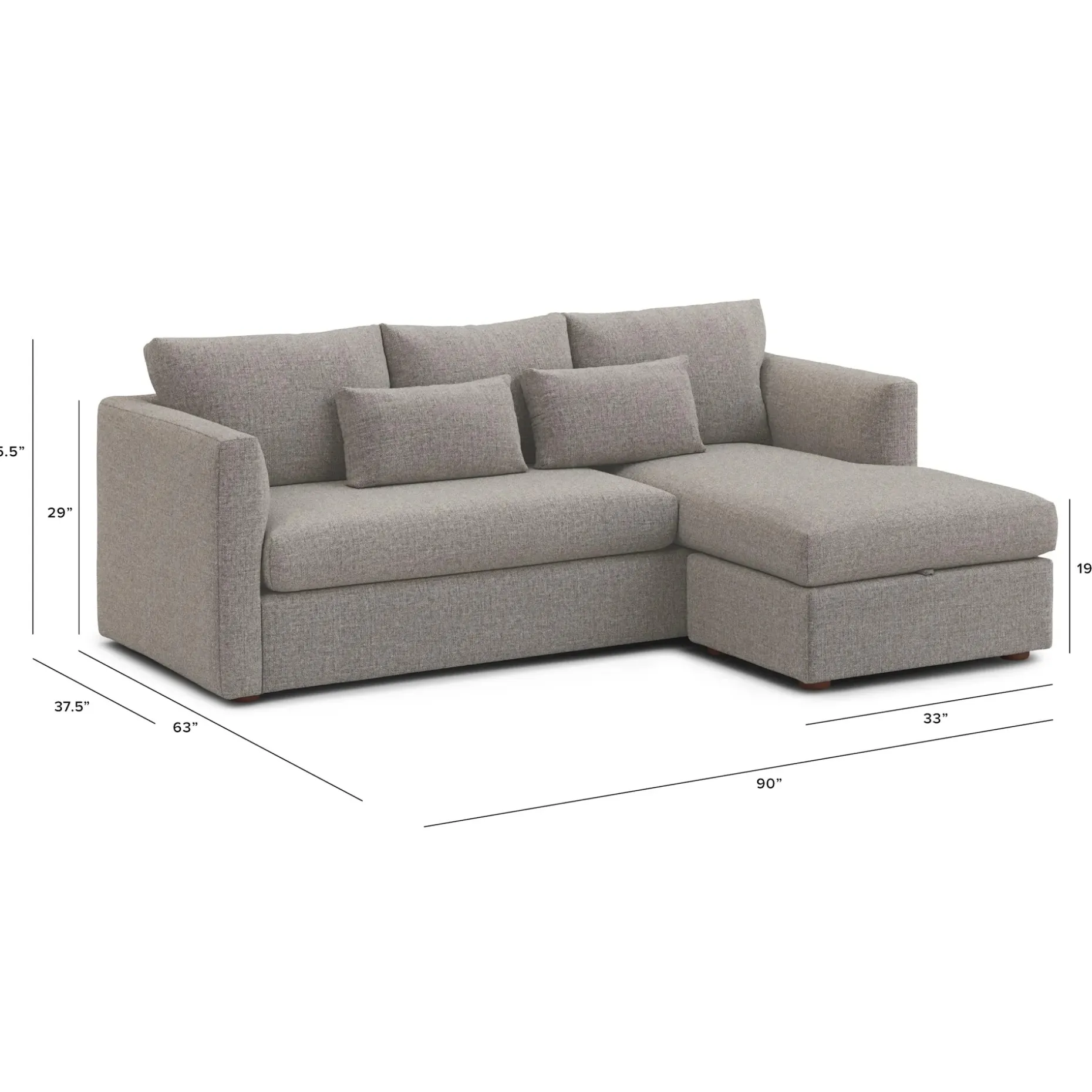 Marina 90" Reversible Storage Sleeper Sectional - Hestia Gray