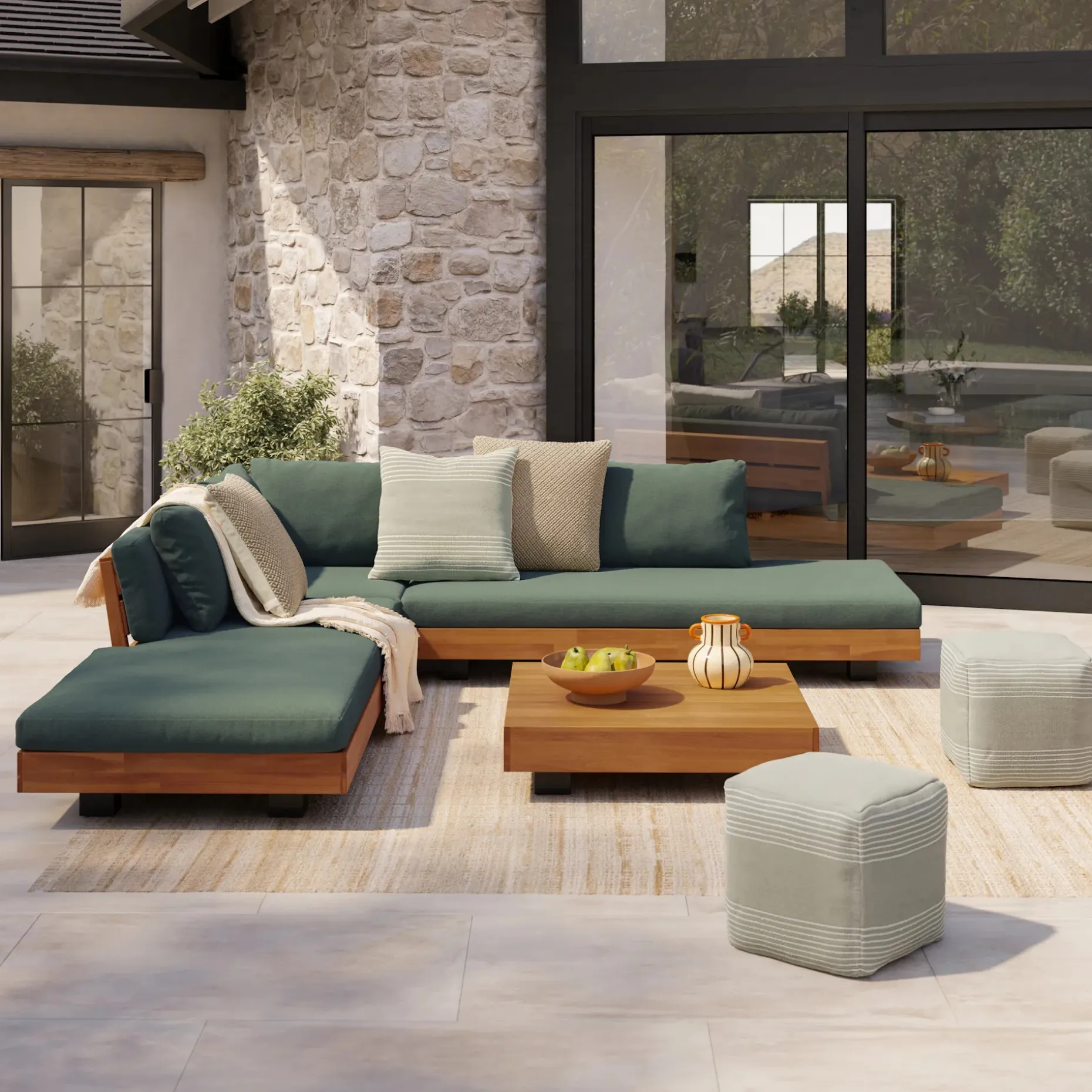 Mika 16" Indoor/Outdoor Pouf - Ridge Taupe