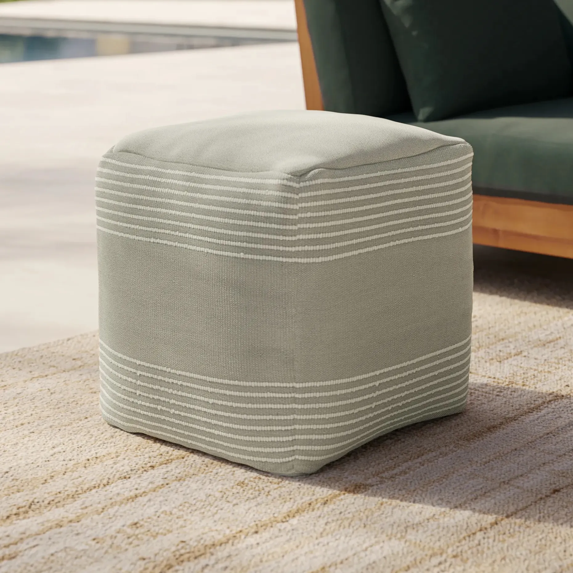 Mika 16" Indoor/Outdoor Pouf - Ridge Taupe