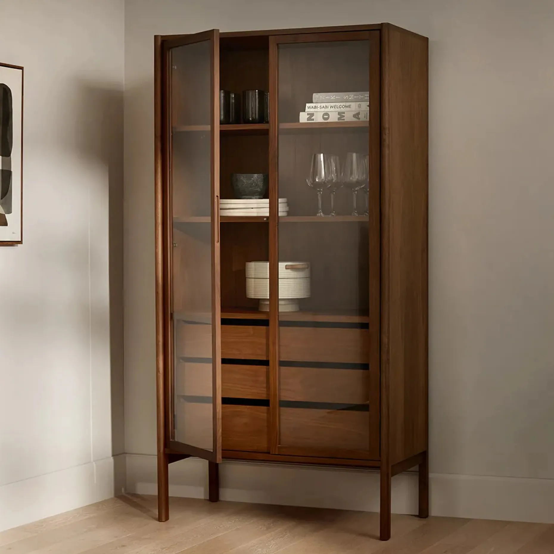 Mysen 35.5" Glass Cabinet - Walnut