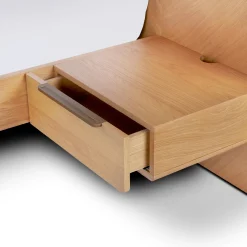 Nera Queen Low Profile Bed with Nightstands Set - Oak