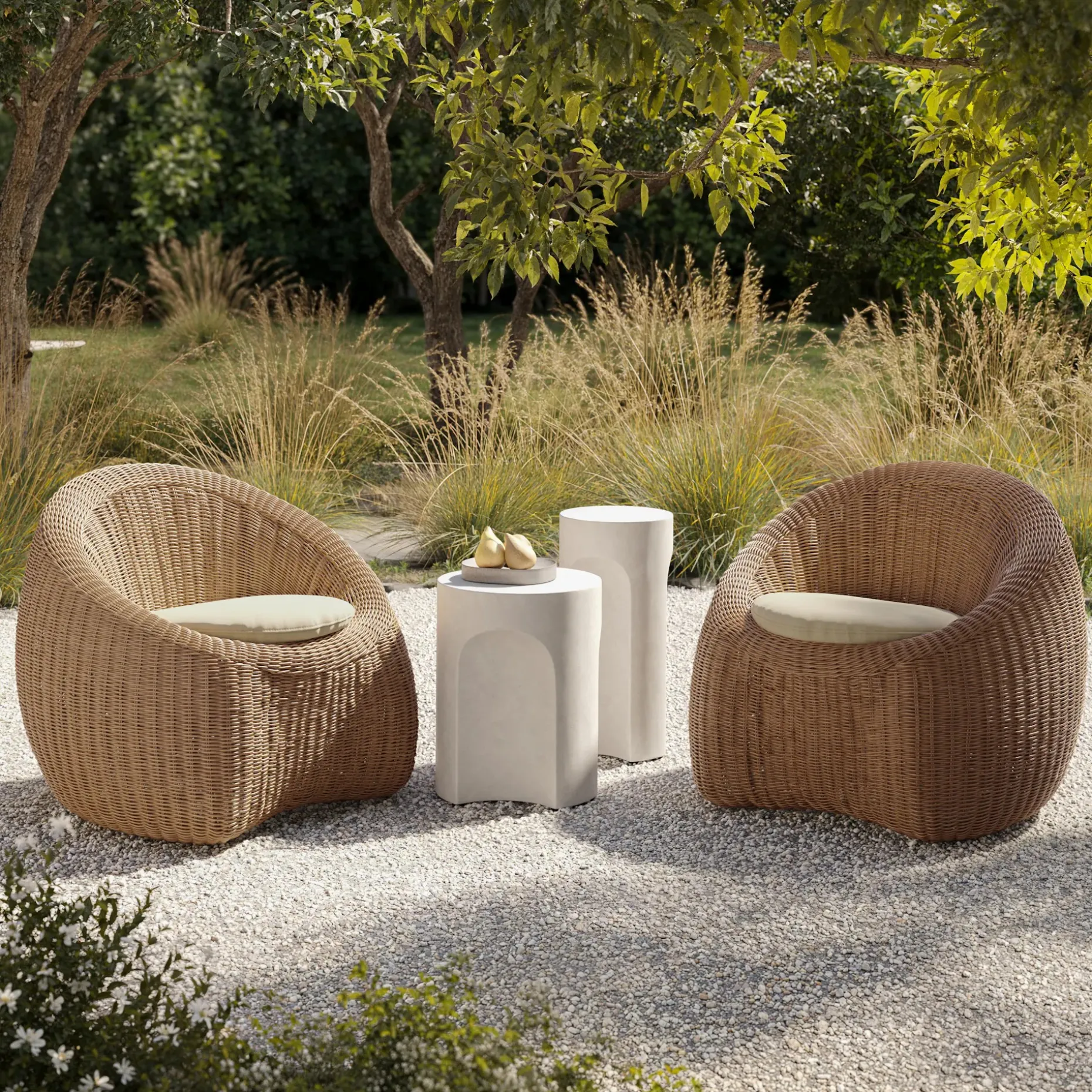 Noah Outdoor Cement Drink & Side Table Set - White