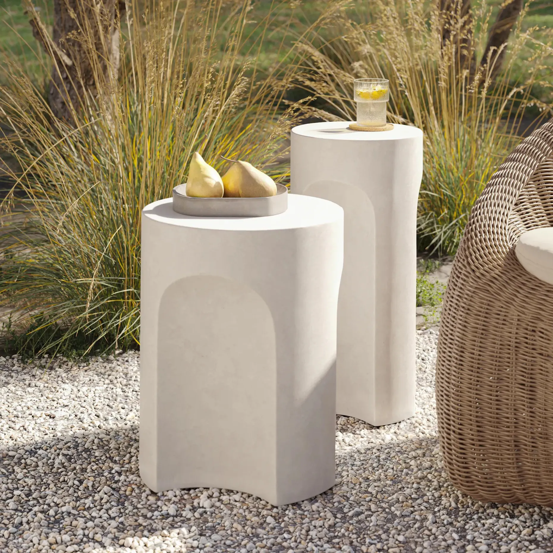 Noah Outdoor Cement Drink & Side Table Set - White