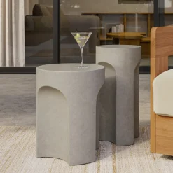 Noah Outdoor Cement Drink & Side Table Set - Gray