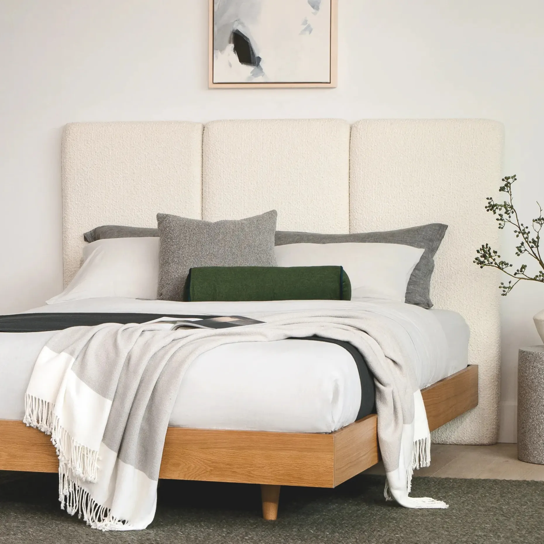 Noel Queen Headboard - Lunaria White Bouclé