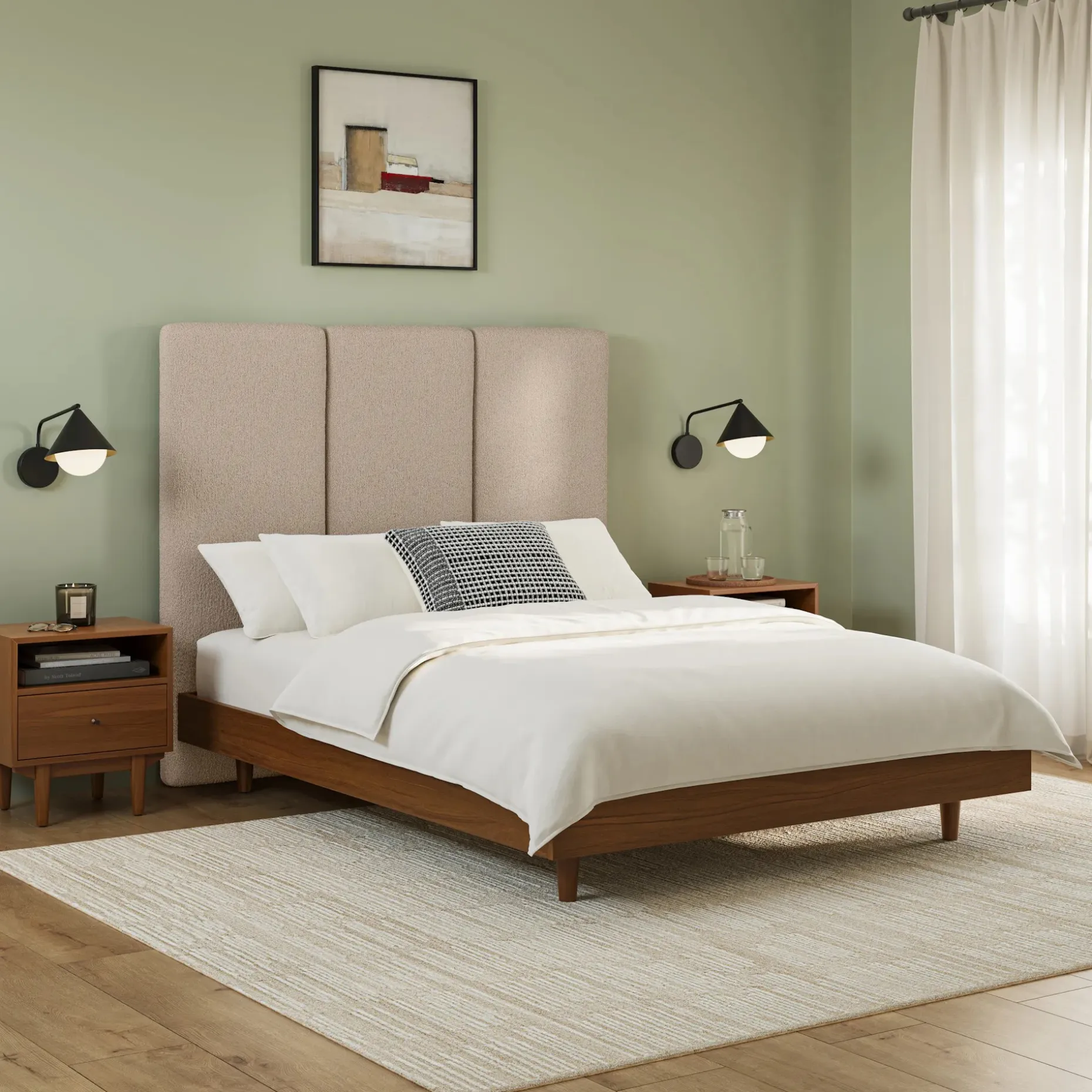 Noel Queen Tall Headboard - Sandstone Wool Bouclé