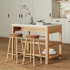 Nurmi Leather Counter Stool - White Oak and Lucia Tan