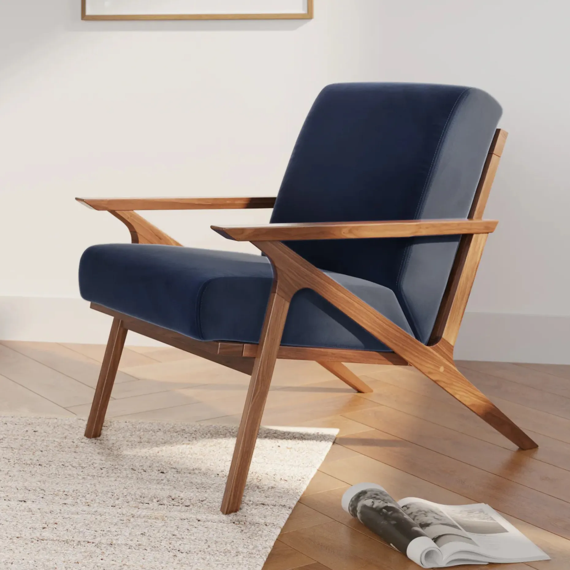 Otio 26" Velvet Lounge Chair - Walnut and Hale Ink