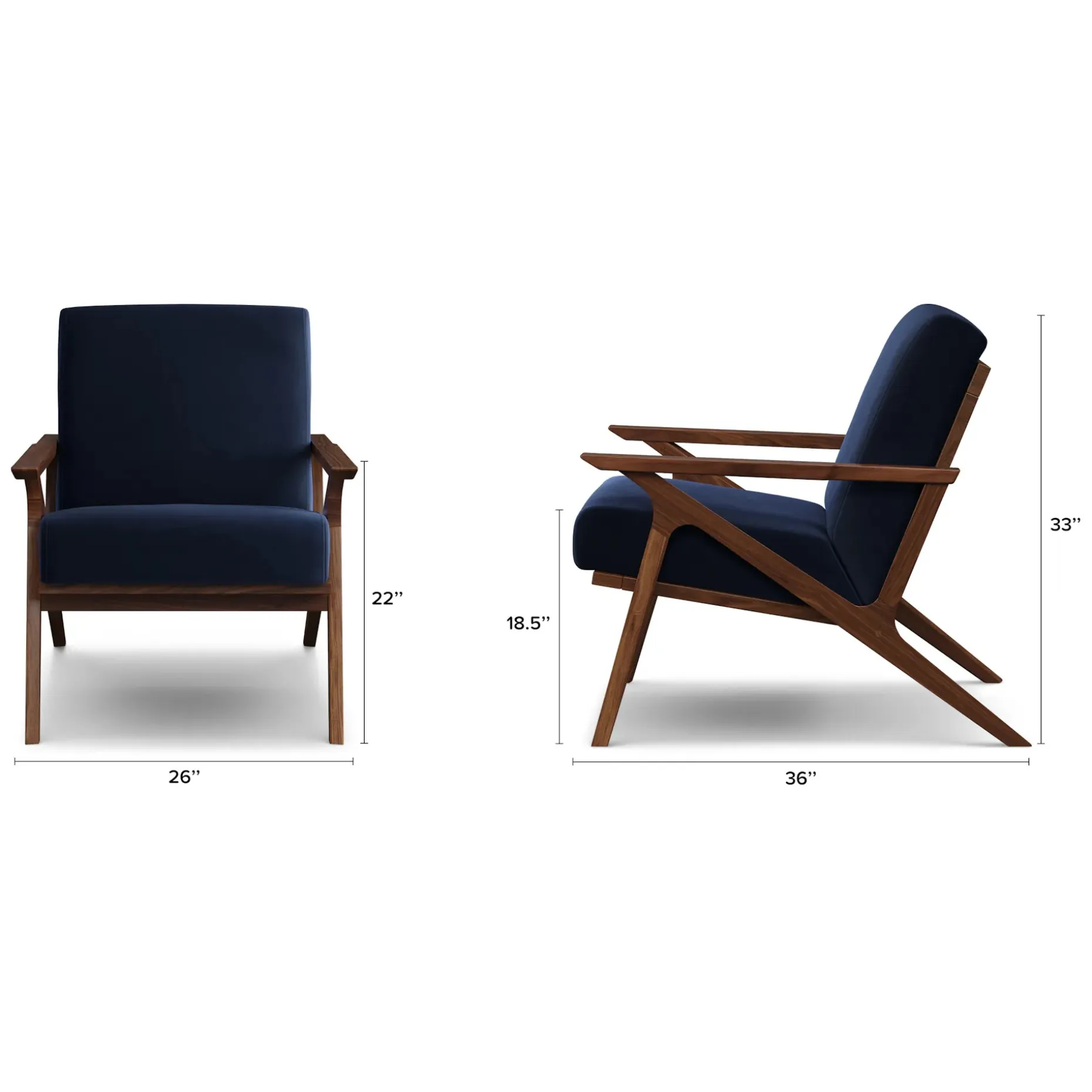 Otio 26" Velvet Lounge Chair - Walnut and Hale Ink
