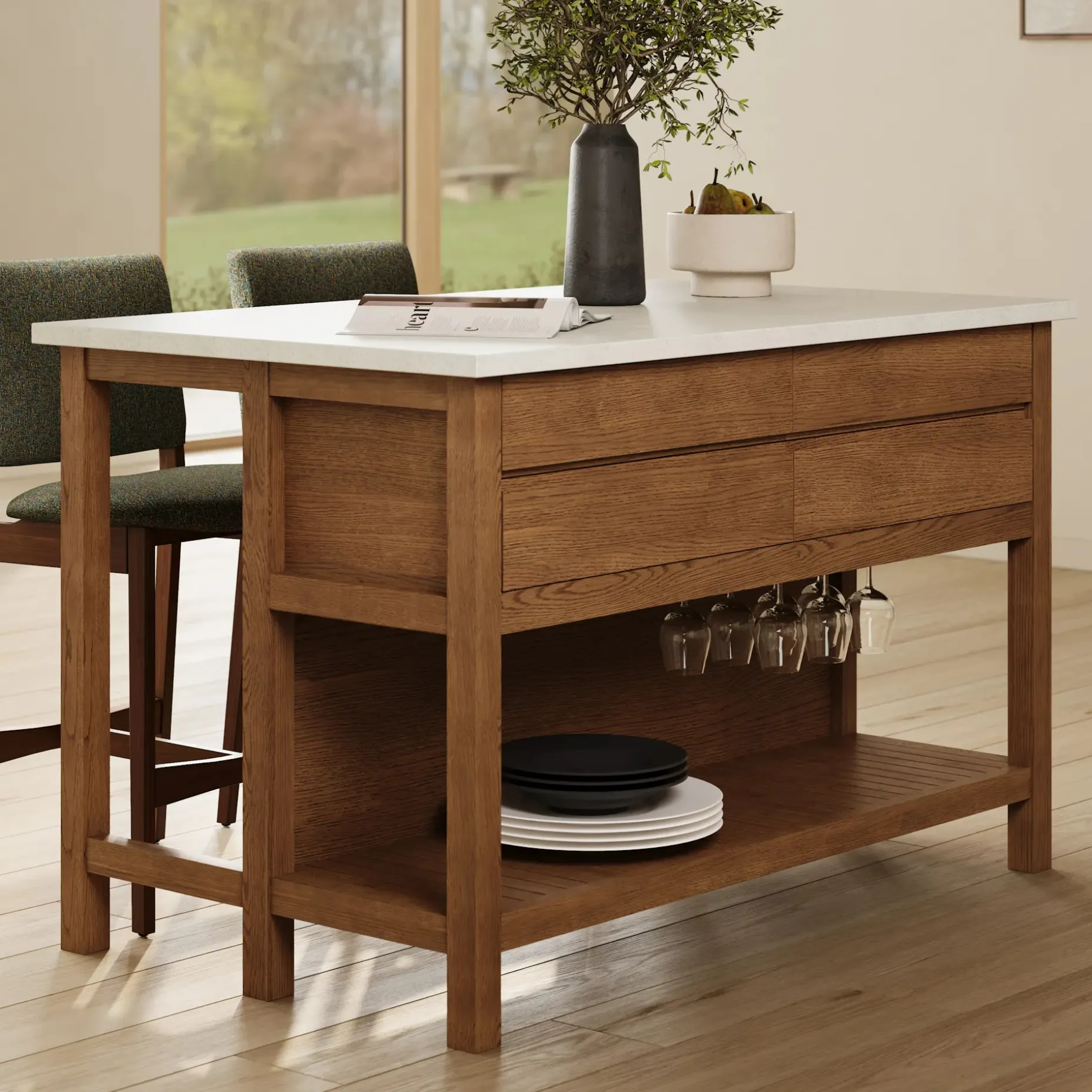 Quincy 57.5" Kitchen Island - Smoked Oak